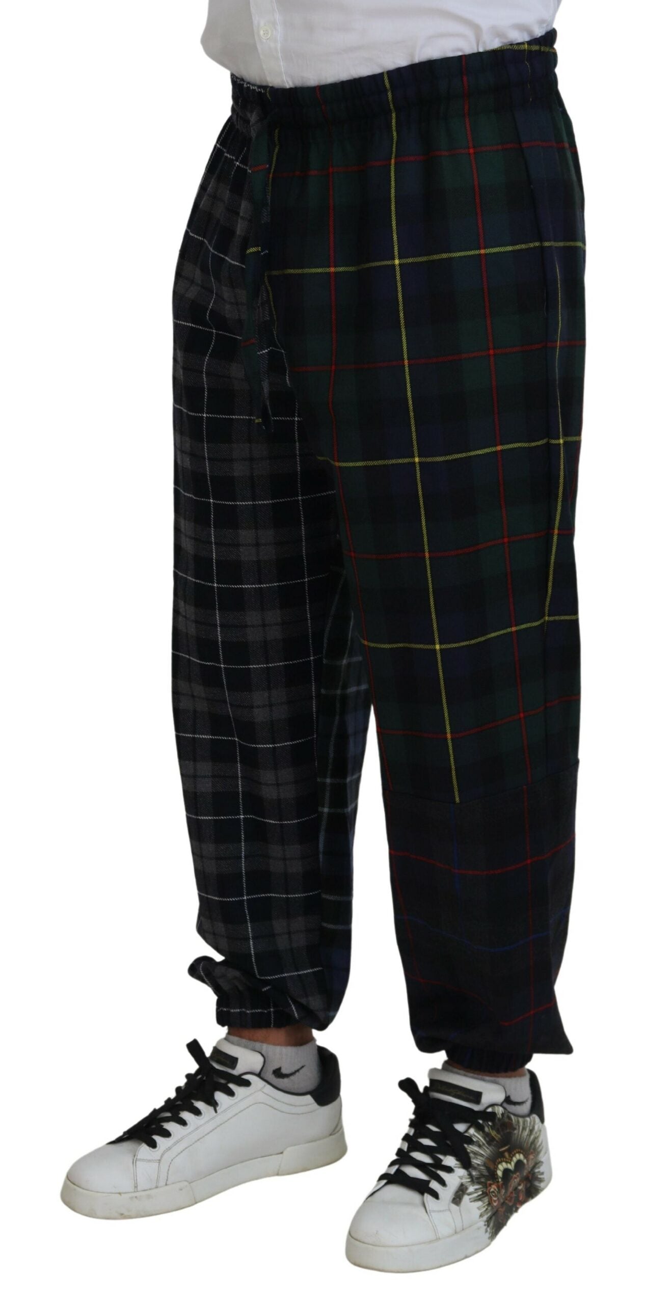 Dolce & Gabbana Multicolor Checkered Wool Men Jogger Pants | Regal Royce