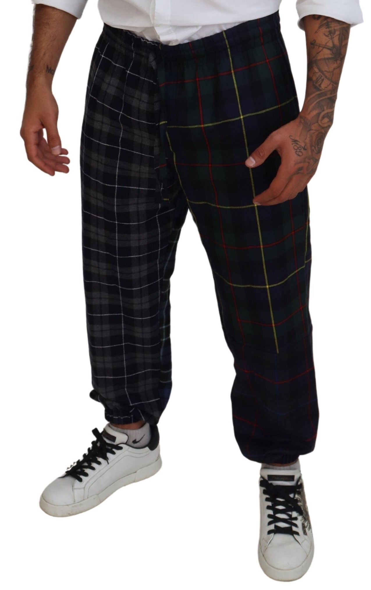 Dolce & Gabbana Multicolor Checkered Wool Men Jogger Pants | Regal Royce