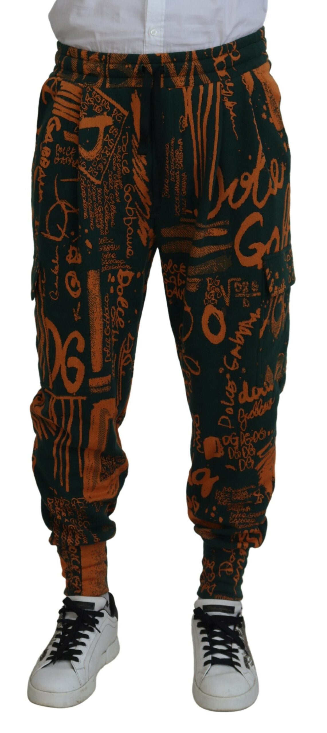 Dolce & Gabbana Multicolor Logo Print Silk Cargo Jogger Pants | Regal Royce