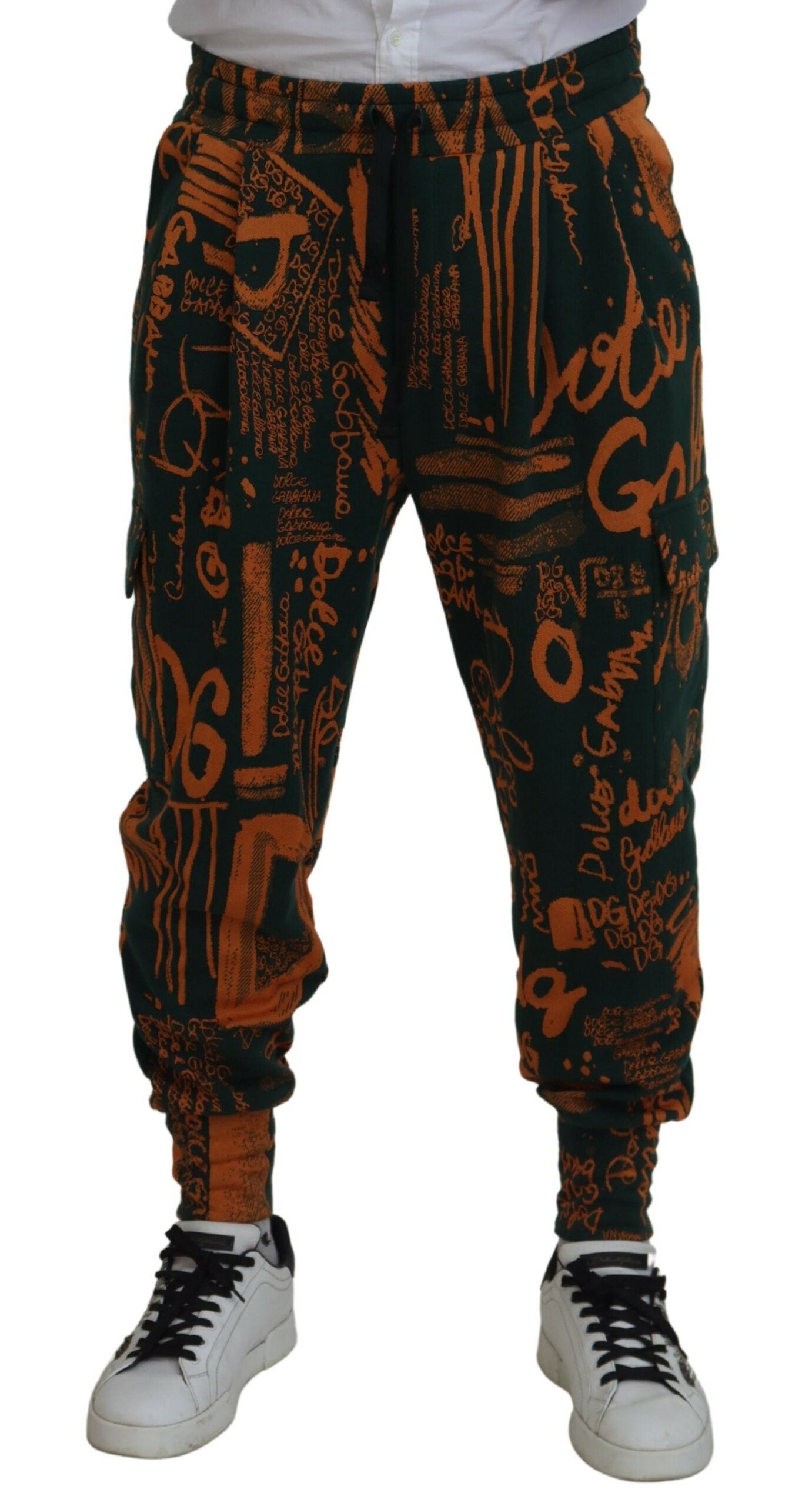 Dolce & Gabbana Multicolor Logo Print Silk Cargo Jogger Pants | Regal Royce