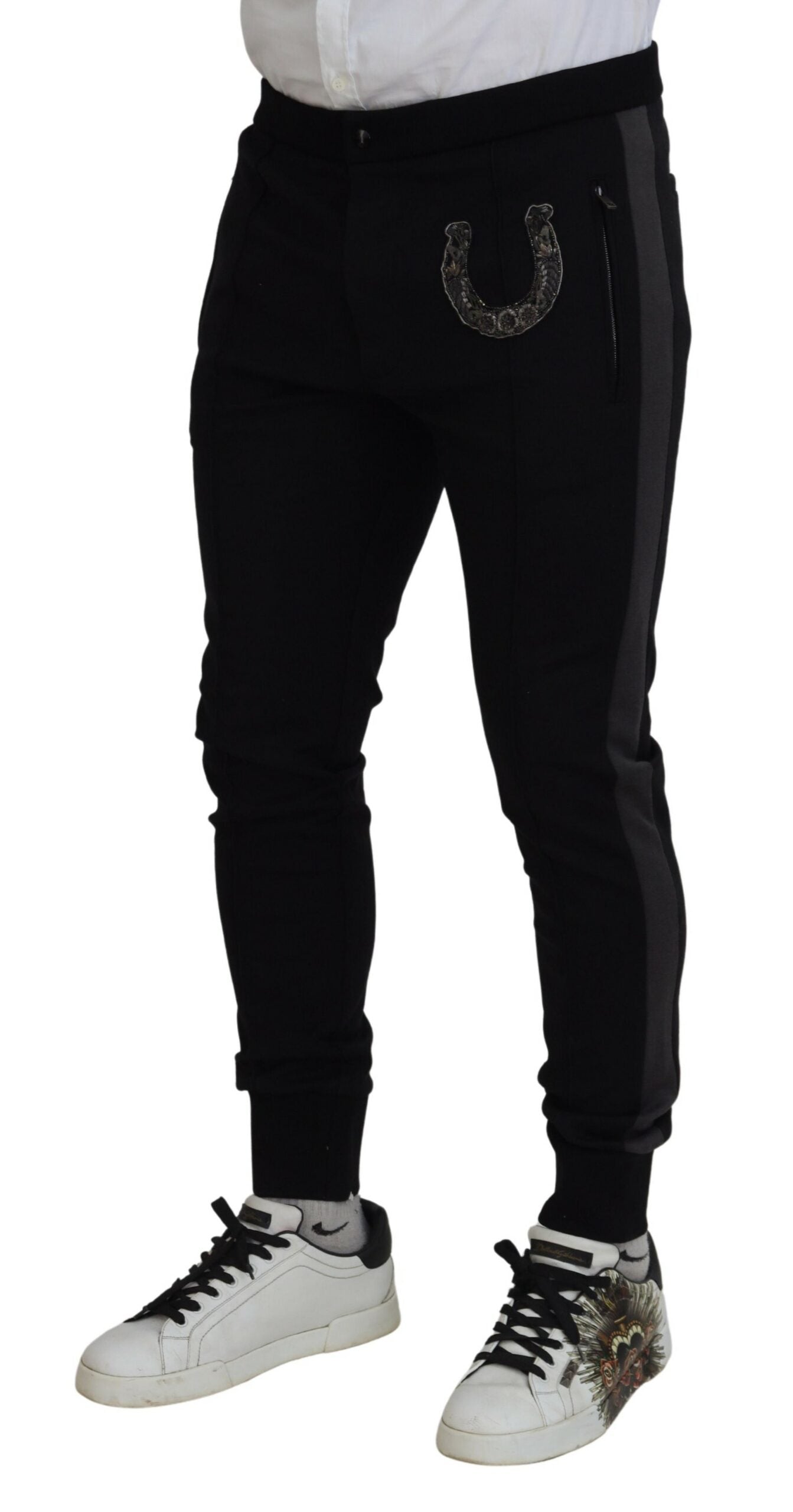 Dolce & Gabbana Black Wool Horseshoe Jogger Pants | Regal Royce