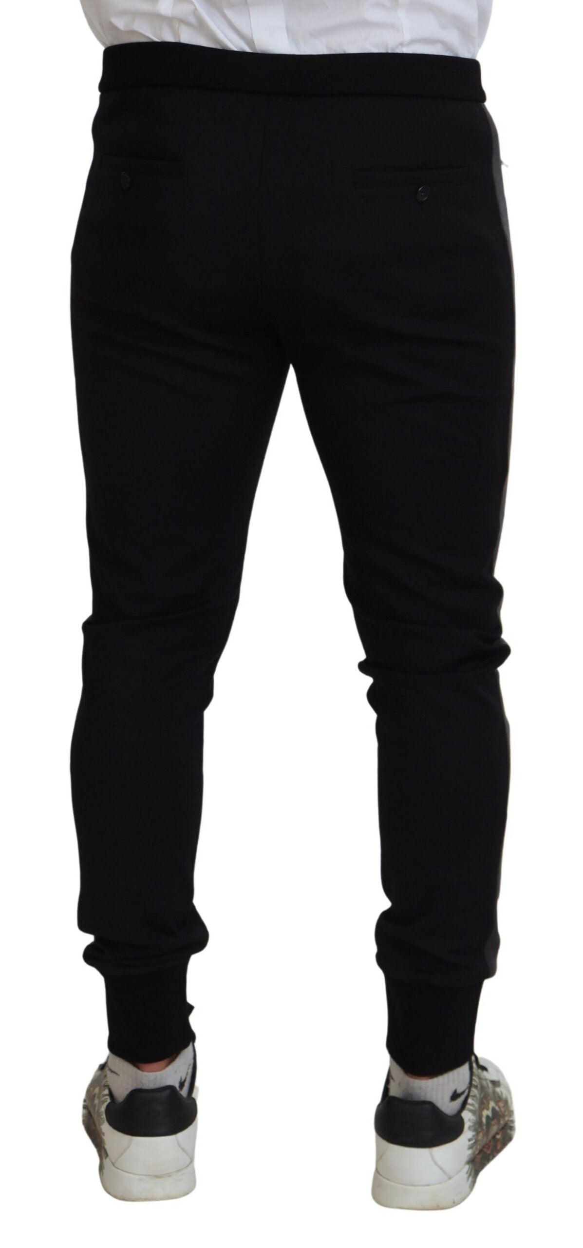 Dolce & Gabbana Black Wool Horseshoe Jogger Pants | Regal Royce