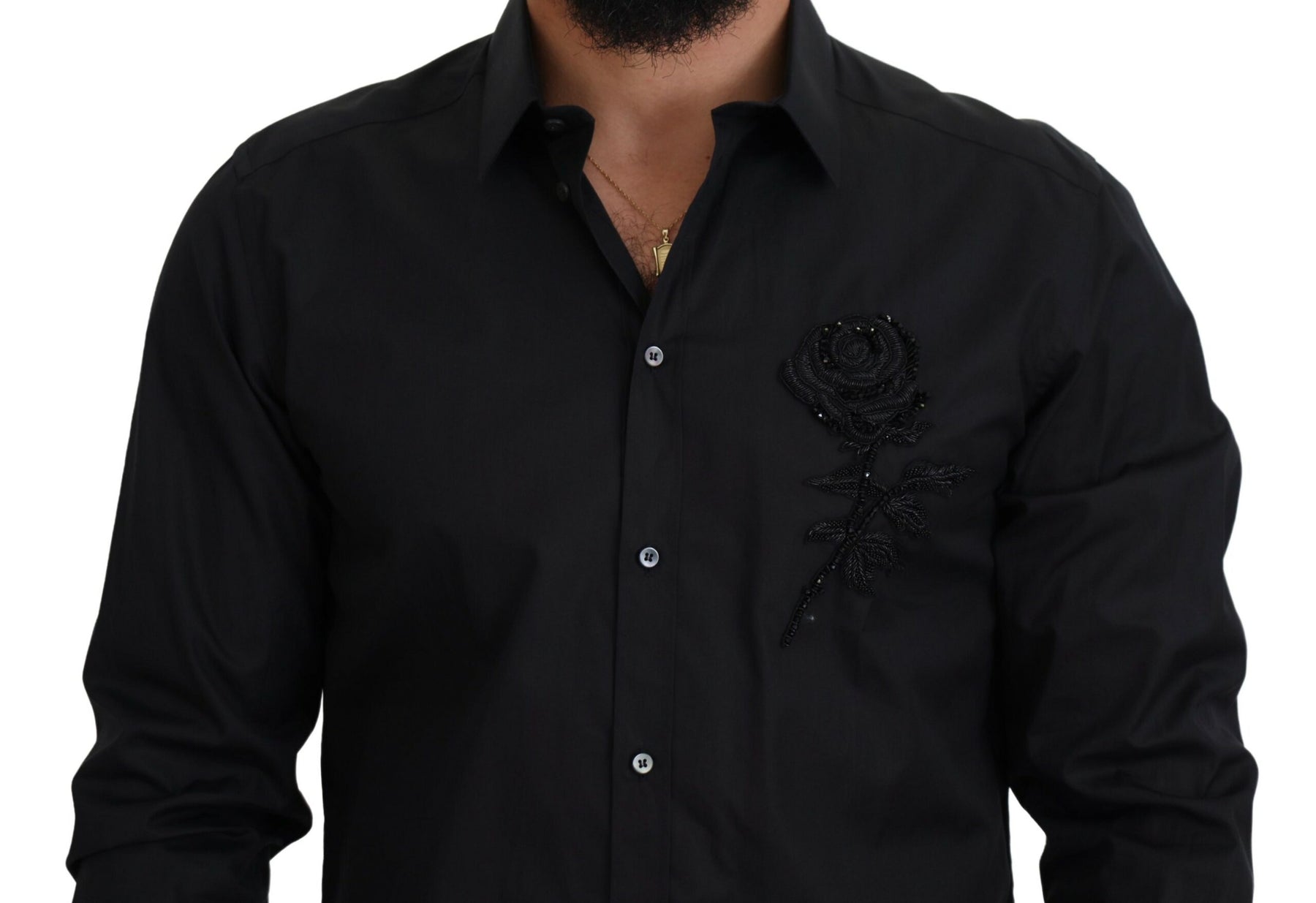 Dolce & Gabbana Black Roses Slim Fit Cotton Shirt | Regal Royce