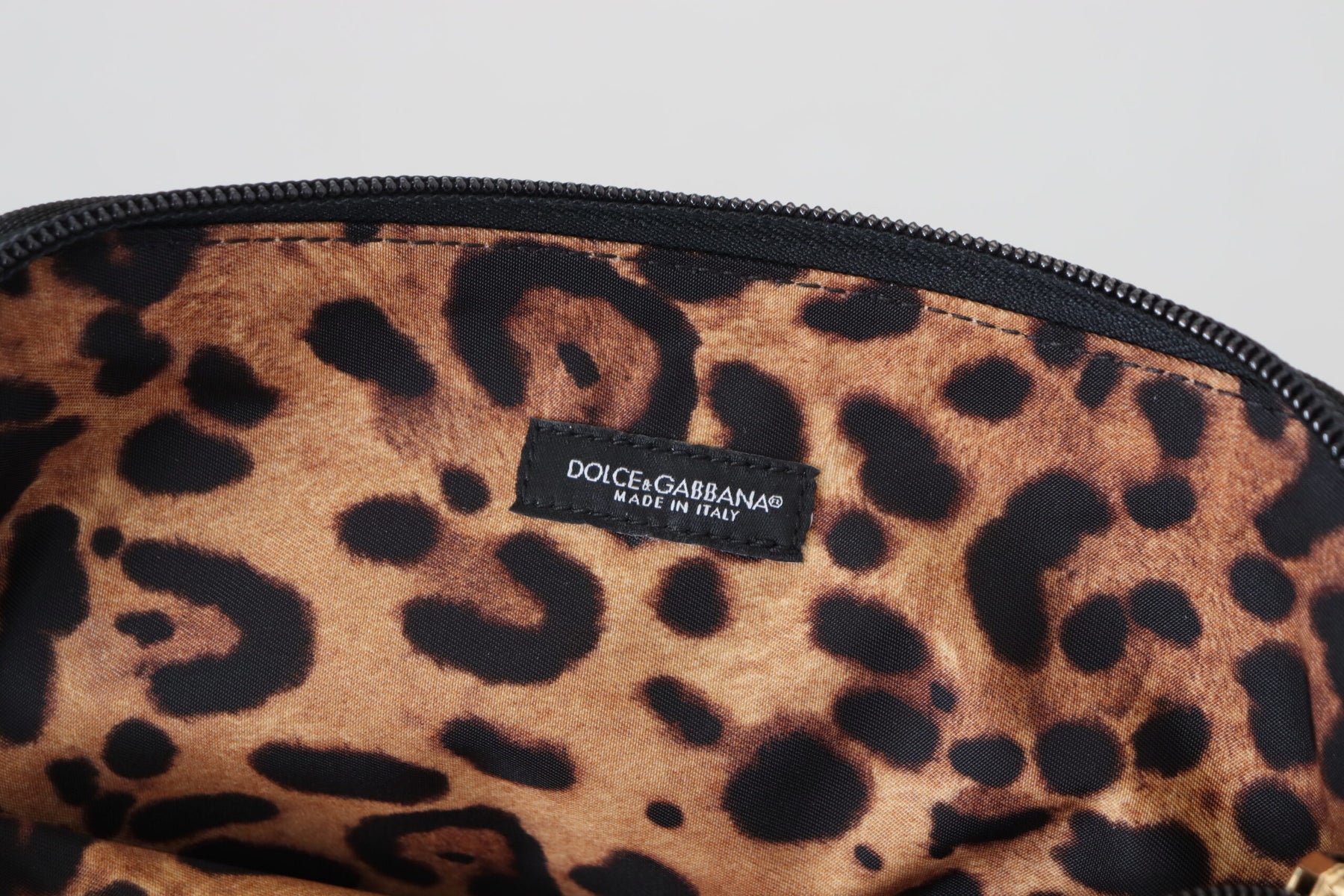 Dolce & Gabbana Blue Logo Print Hand Pouch Leopard Print Toiletry Bag | Regal Royce