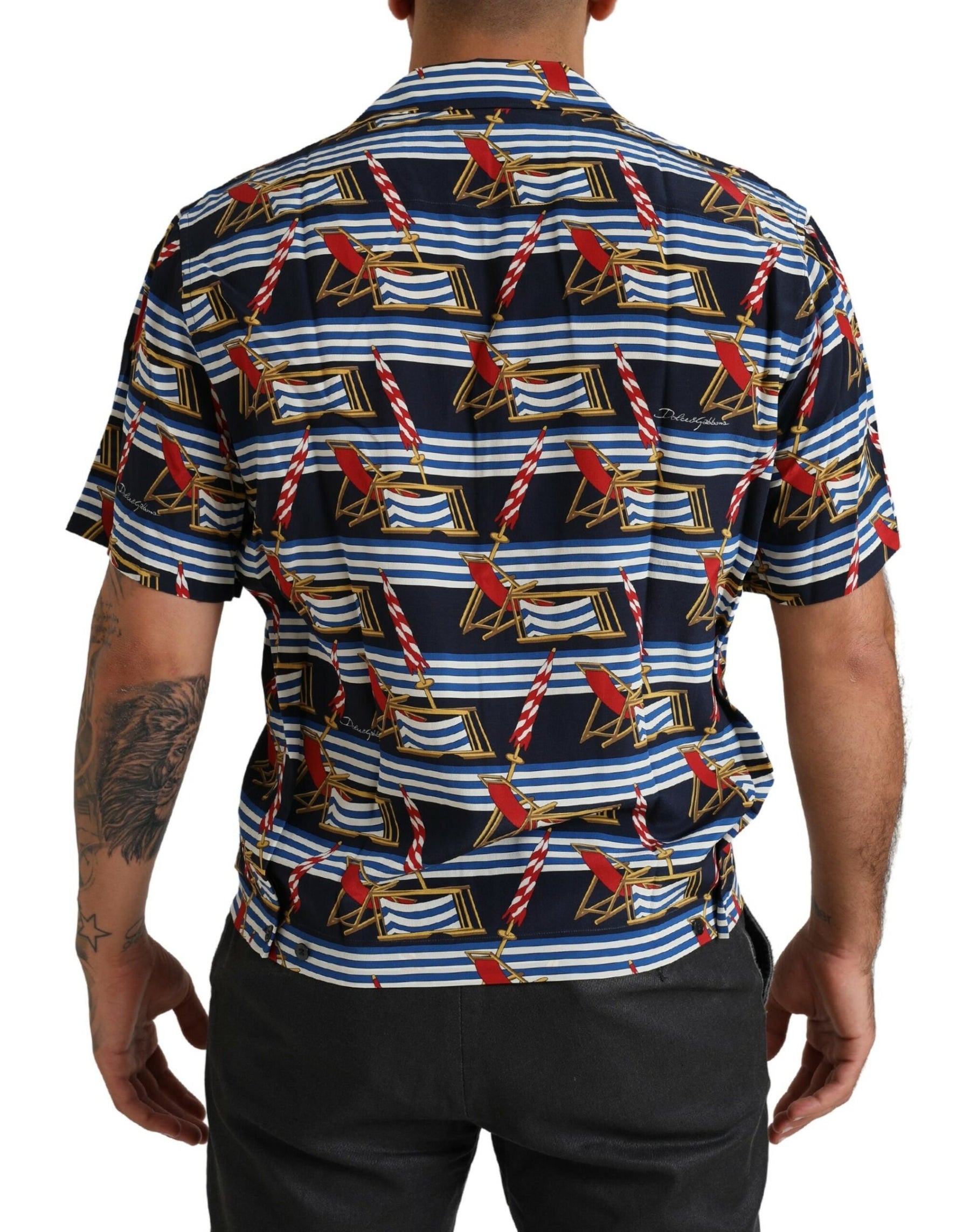Dolce & Gabbana Multicolor Beach Chair Short Sleeves Shirt | Regal Royce