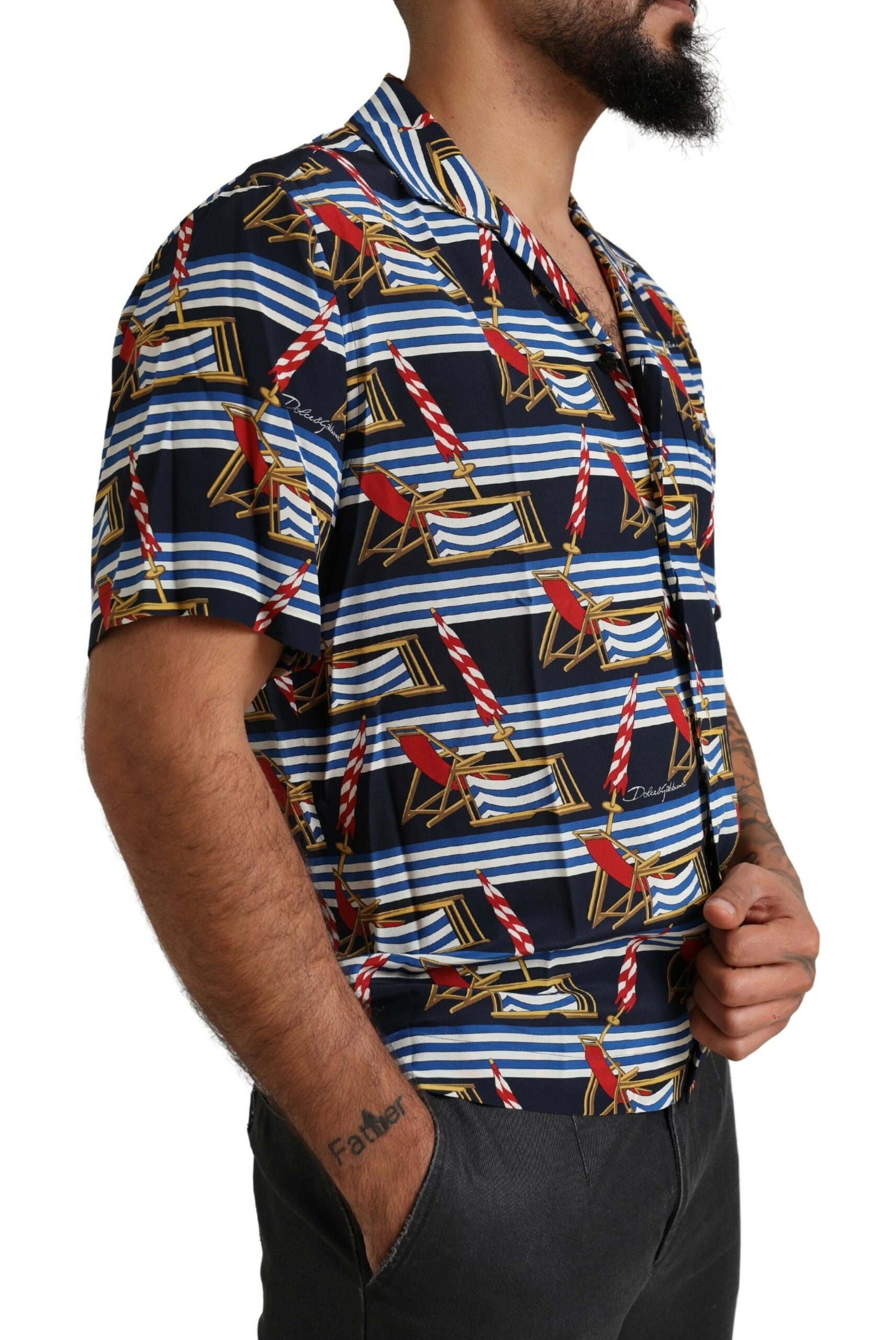 Dolce & Gabbana Multicolor Beach Chair Short Sleeves Shirt | Regal Royce