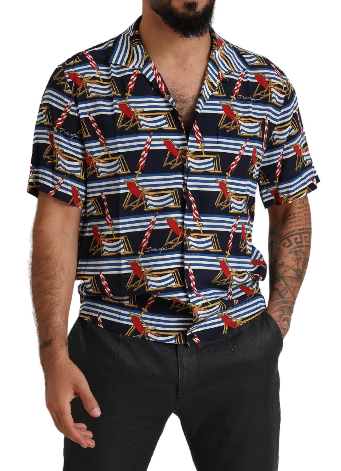 Dolce & Gabbana Multicolor Beach Chair Short Sleeves Shirt | Regal Royce