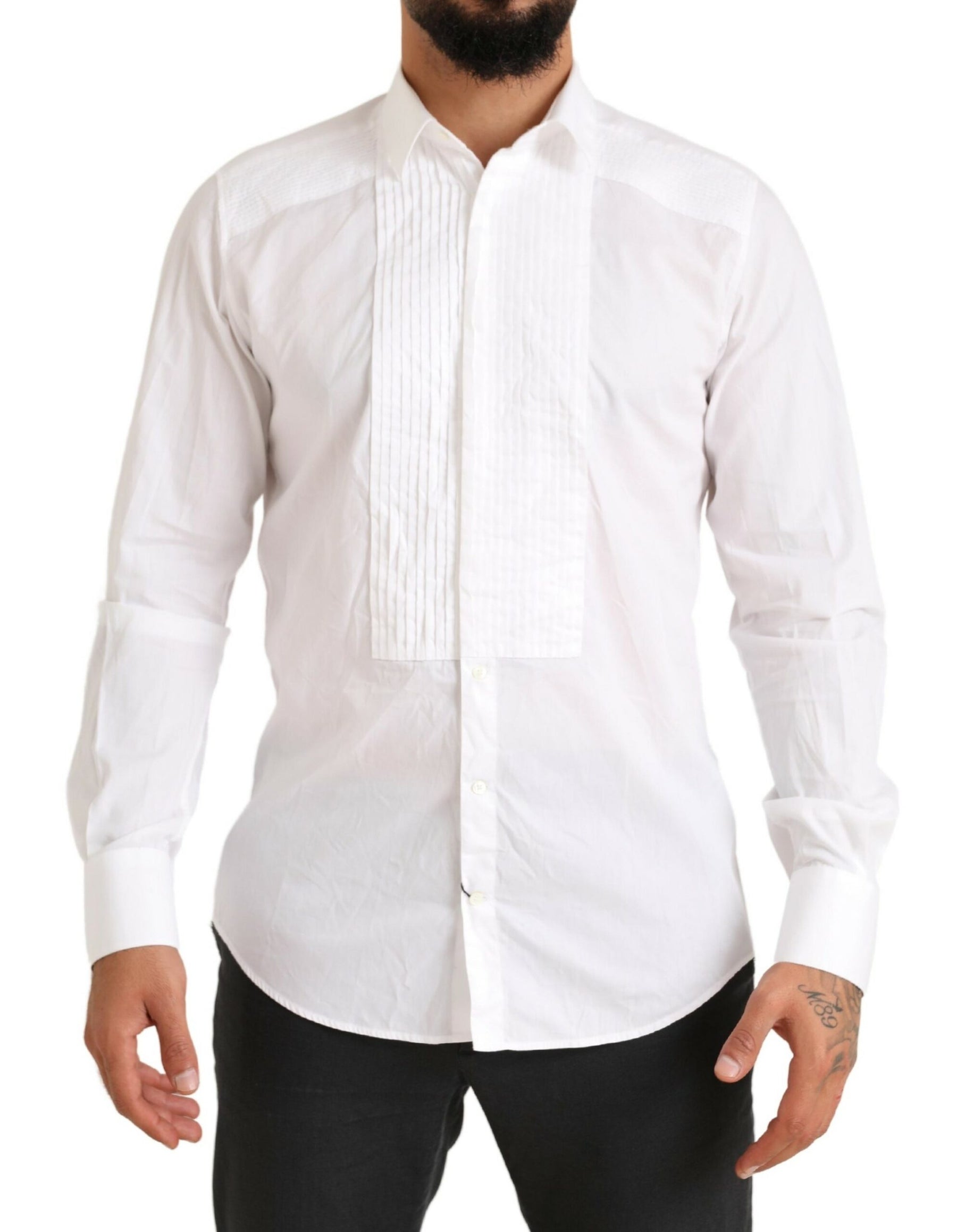 Dolce & Gabbana White GOLD Formal Cotton Tuxedo Dress Shirt | Regal Royce
