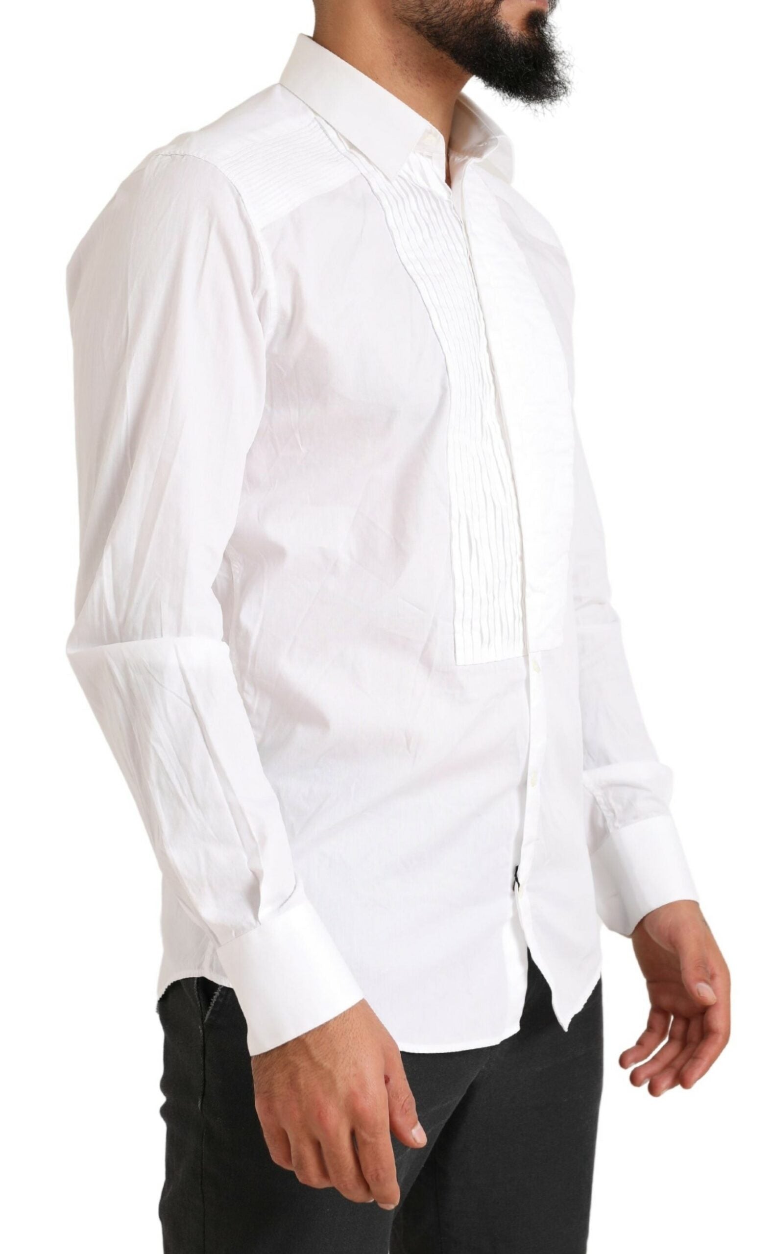 Dolce & Gabbana White GOLD Formal Cotton Tuxedo Dress Shirt | Regal Royce