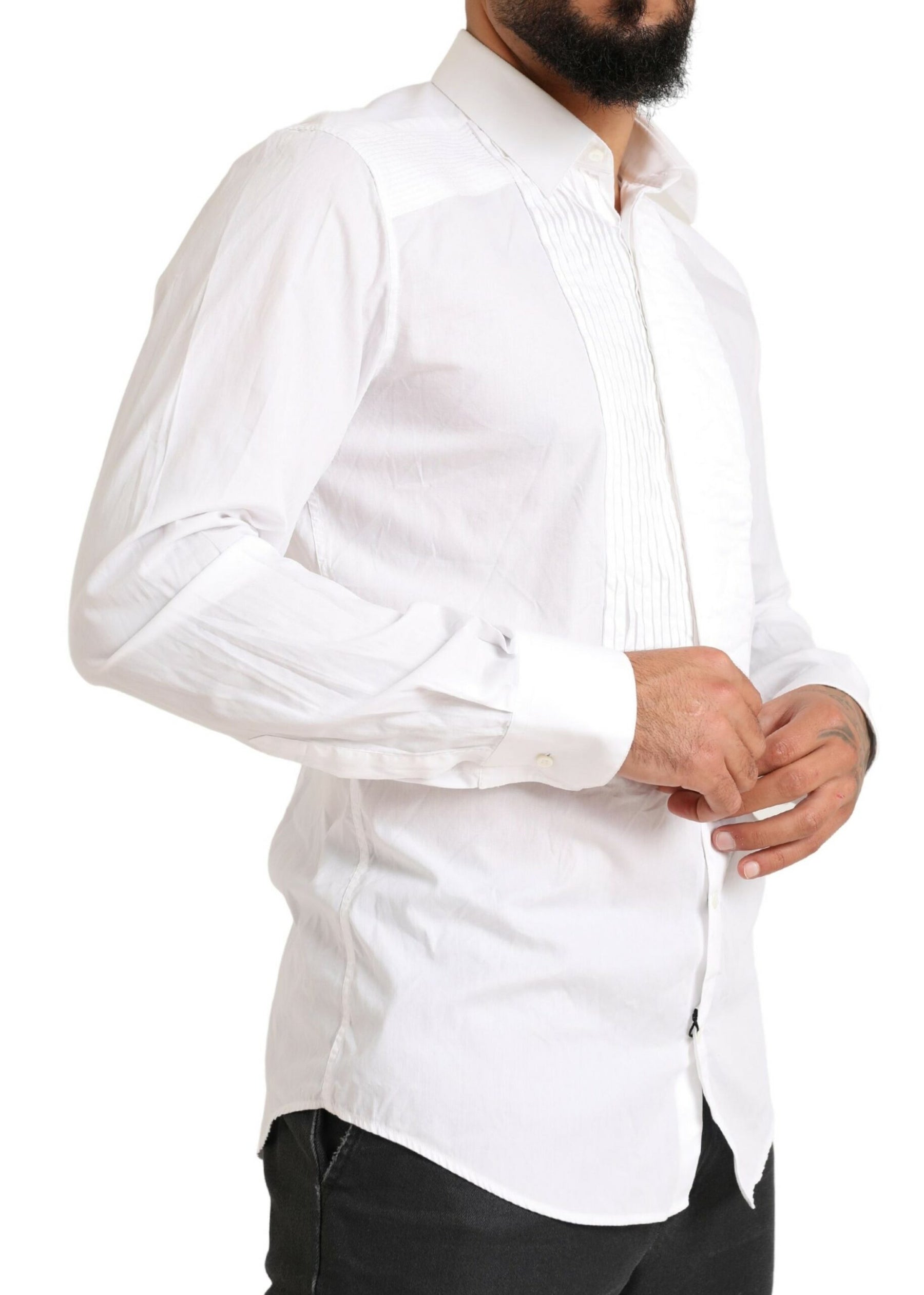 Dolce & Gabbana White GOLD Formal Cotton Tuxedo Dress Shirt | Regal Royce