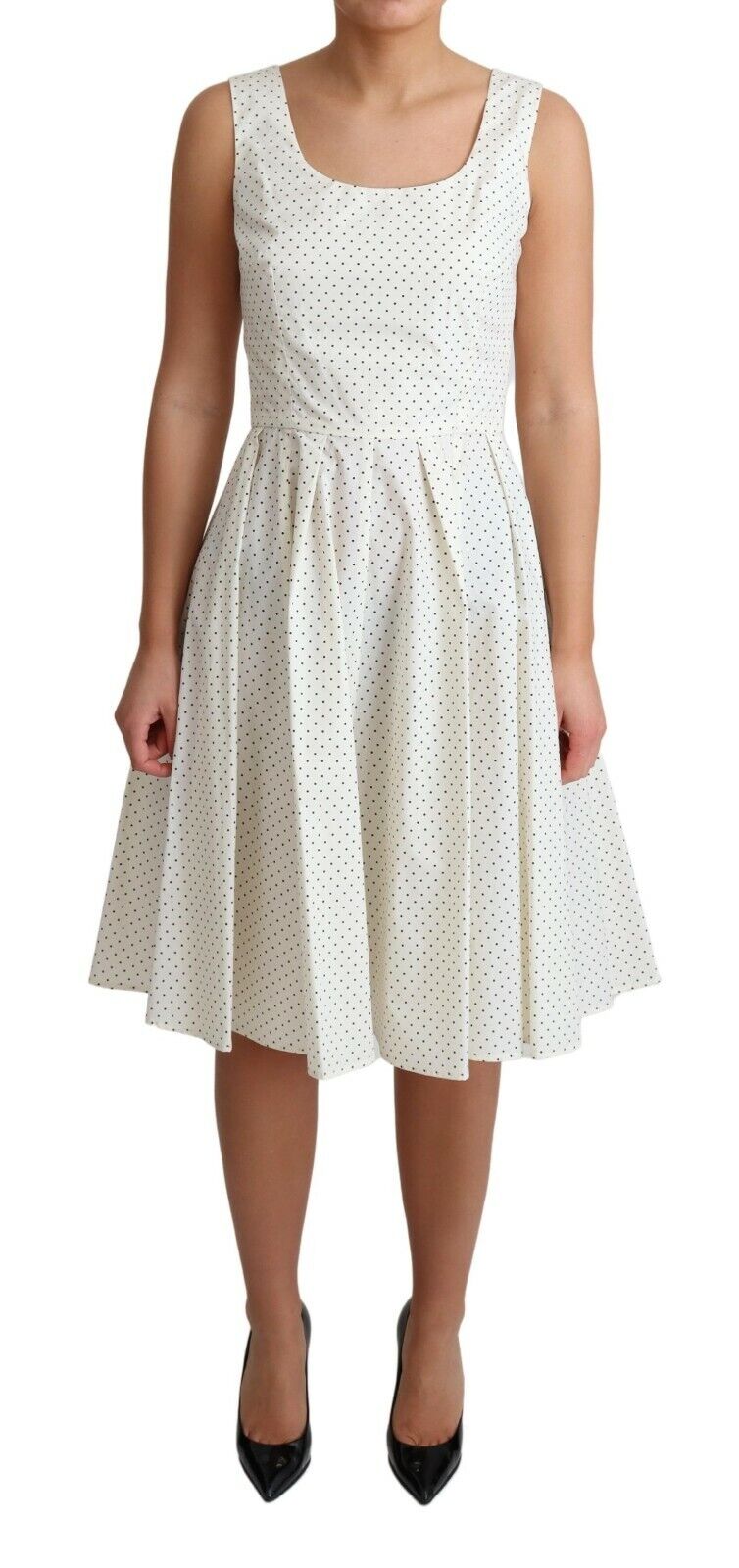 Dolce & Gabbana White Polka Dotted Cotton A-Line Dress | Regal Royce