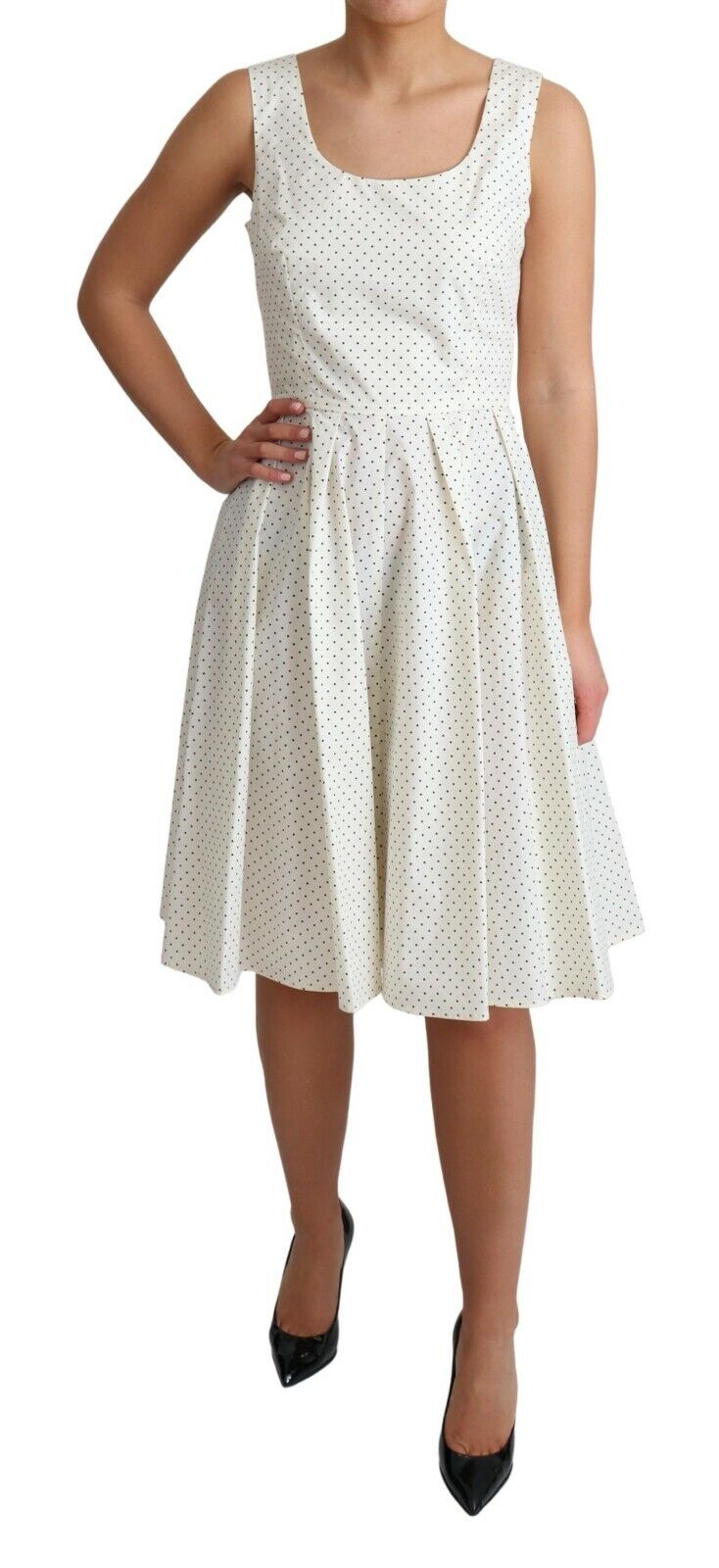 Dolce & Gabbana White Polka Dotted Cotton A-Line Dress | Regal Royce