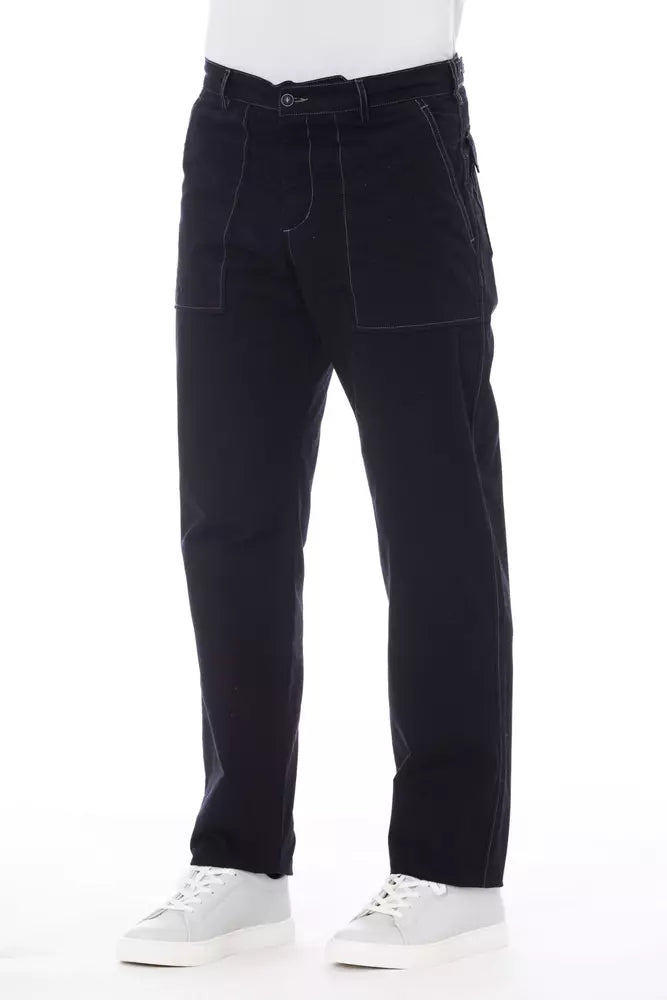 Alpha Studio Blue Cotton Men Pant | Regal Royce