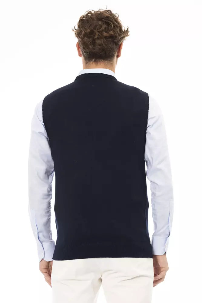 Alpha Studio Blue Viscose Men's V-neck Vest | Regal Royce