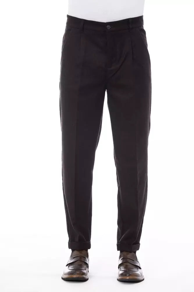 Alpha Studio Brown Wool Men Pant | Regal Royce