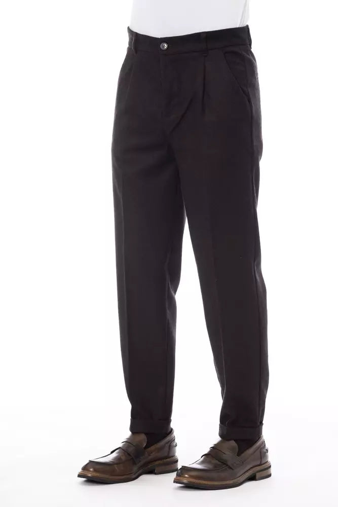Alpha Studio Brown Wool Men Pant | Regal Royce