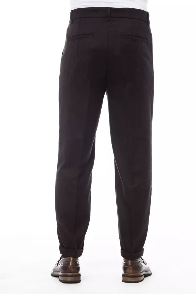 Alpha Studio Brown Wool Men Pant | Regal Royce