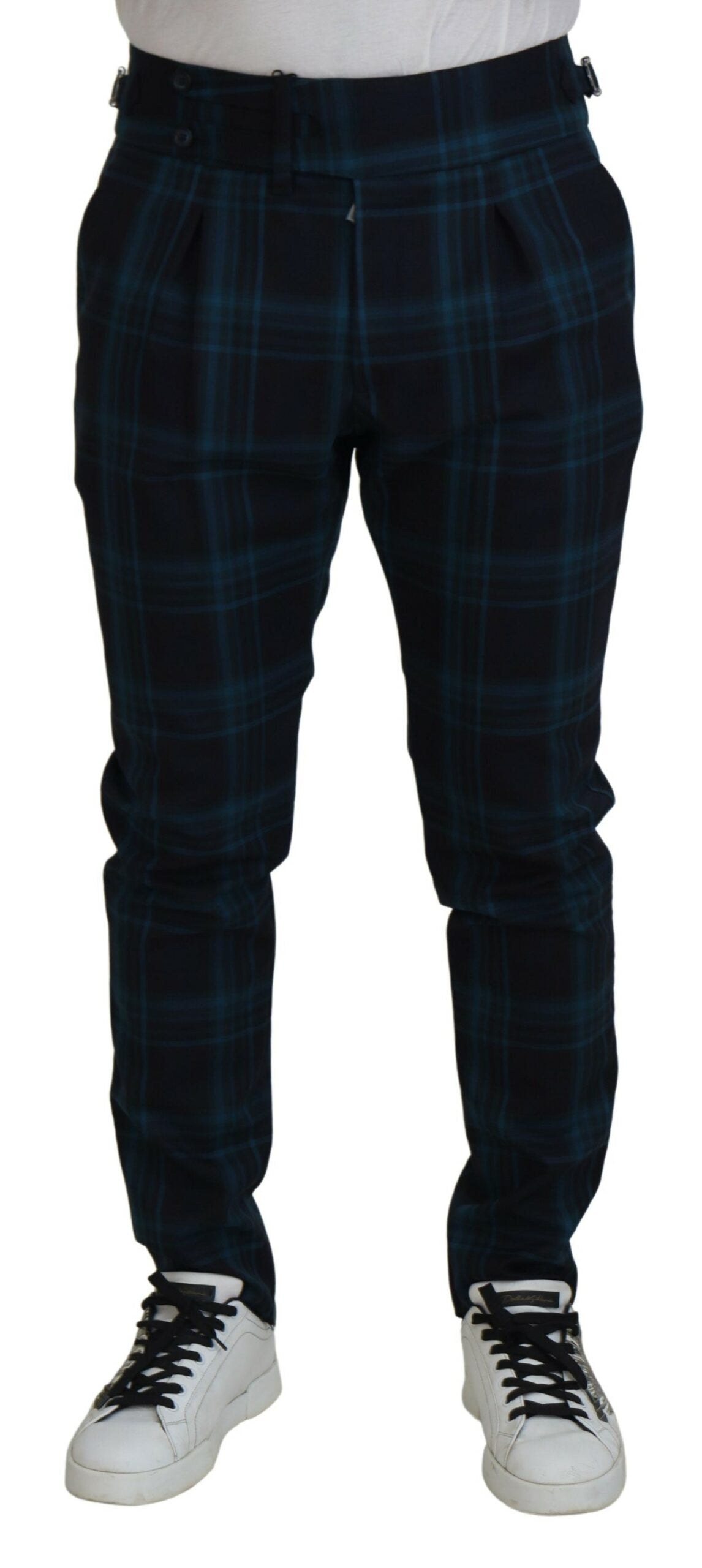 Dolce & Gabbana Blue Purple Plaid Wool Trousers Pants | Regal Royce