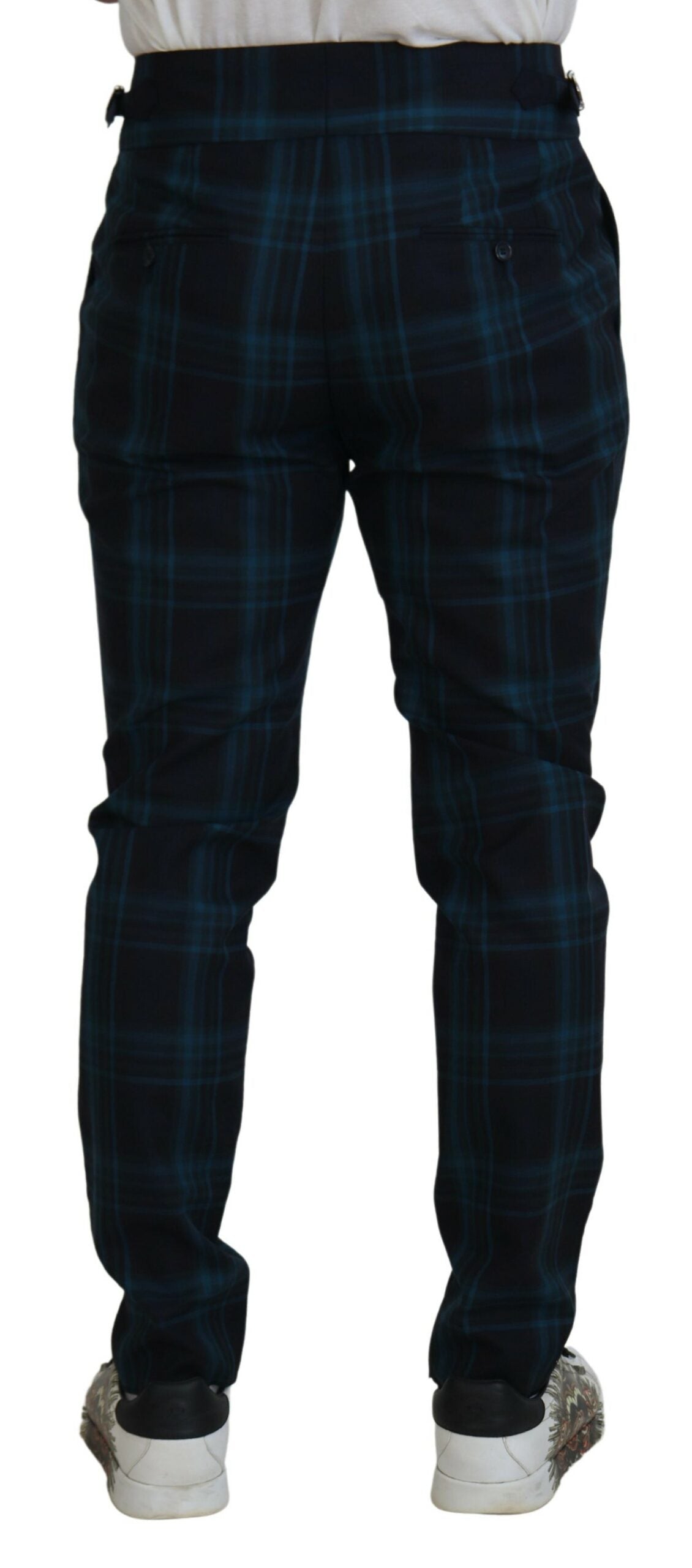 Dolce & Gabbana Blue Purple Plaid Wool Trousers Pants | Regal Royce