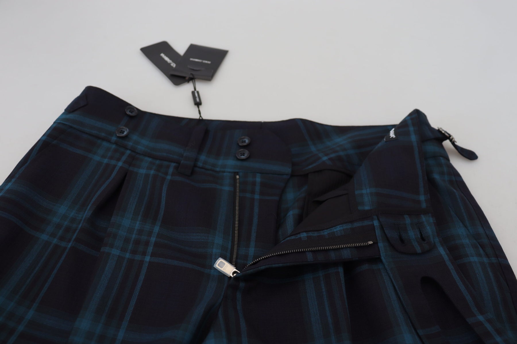 Dolce & Gabbana Blue Purple Plaid Wool Trousers Pants | Regal Royce