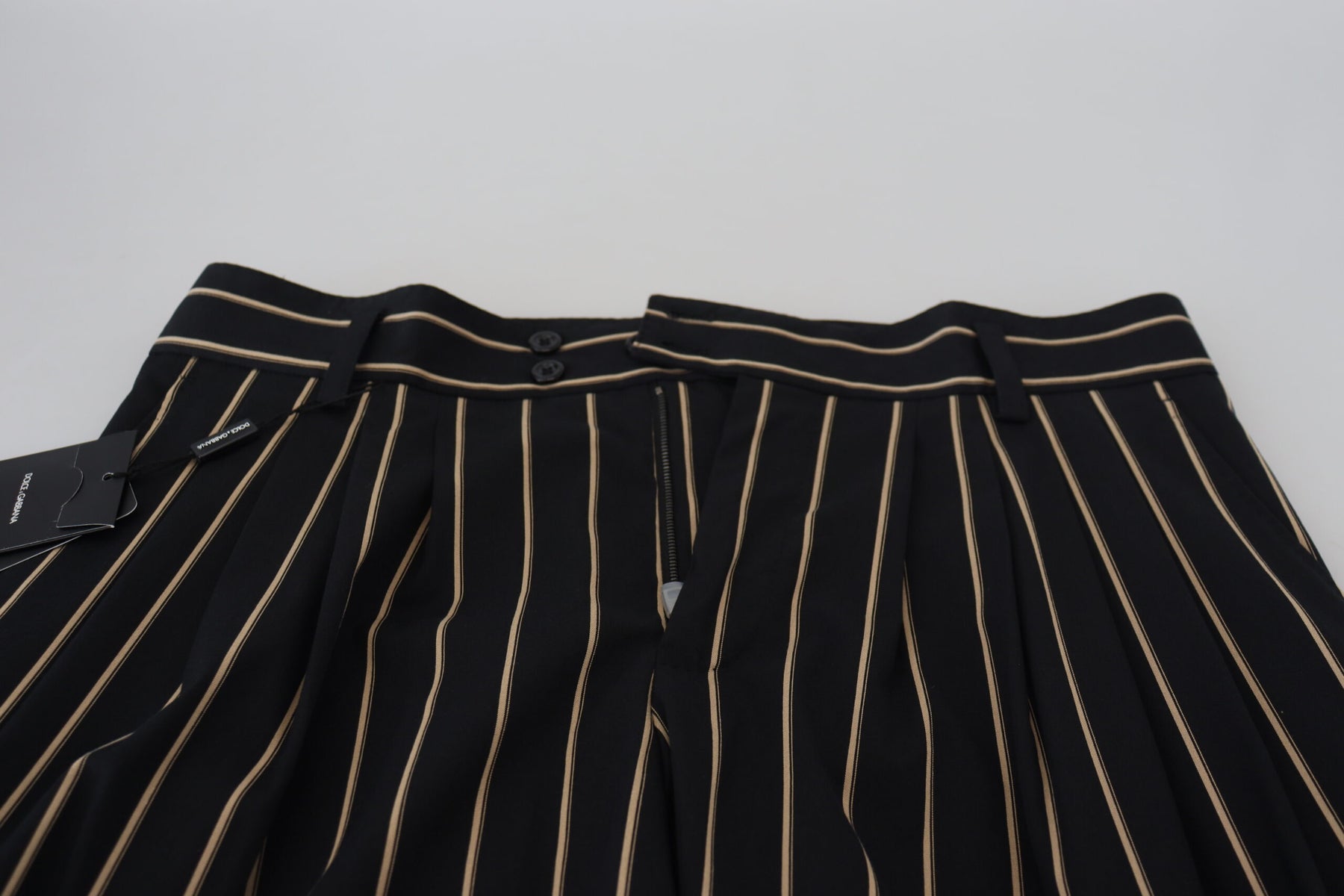 Dolce & Gabbana Black Beige Striped Cotton Stretch Pants | Regal Royce