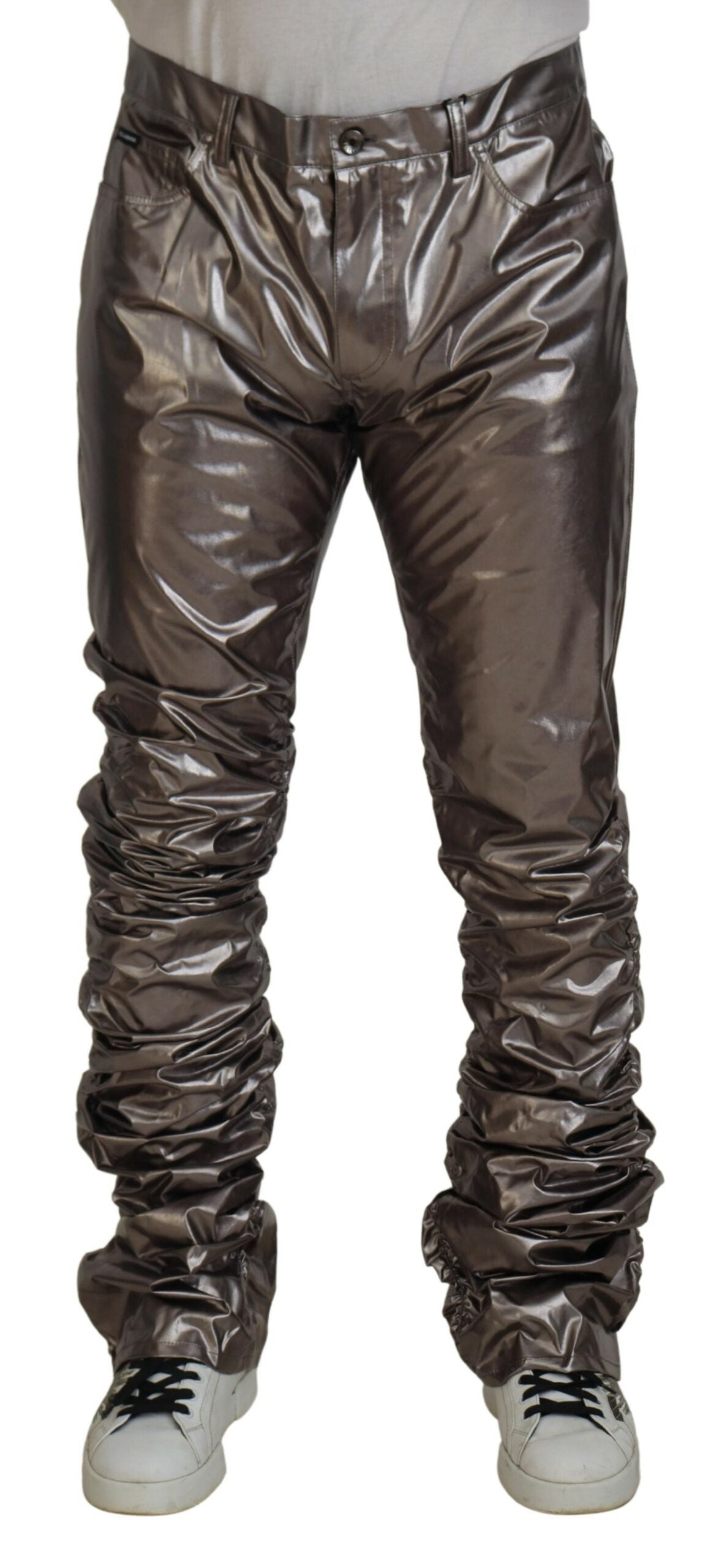 Dolce & Gabbana Silver Metallic Nylon Stretch Pants | Regal Royce