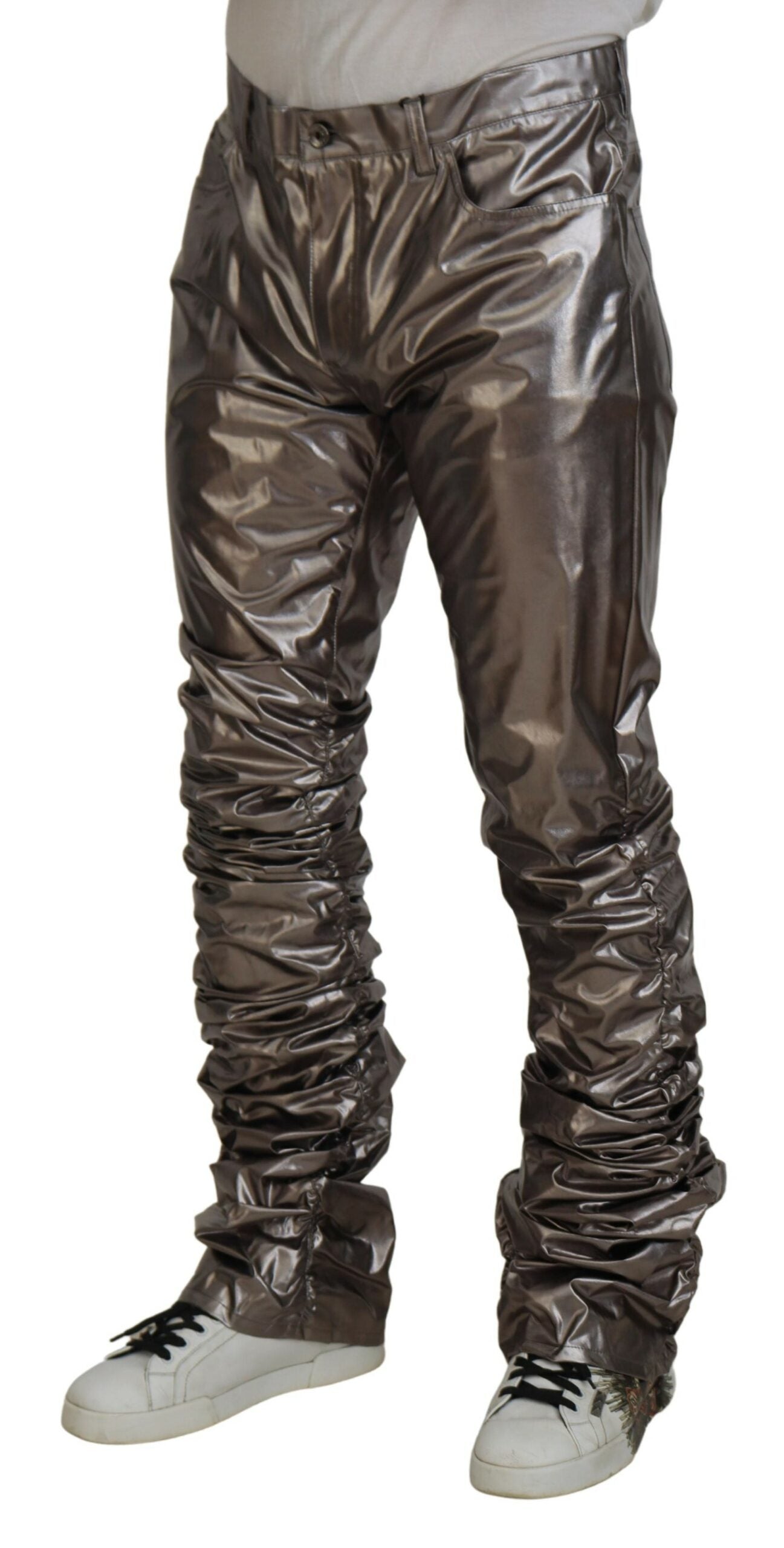 Dolce & Gabbana Silver Metallic Nylon Stretch Pants | Regal Royce