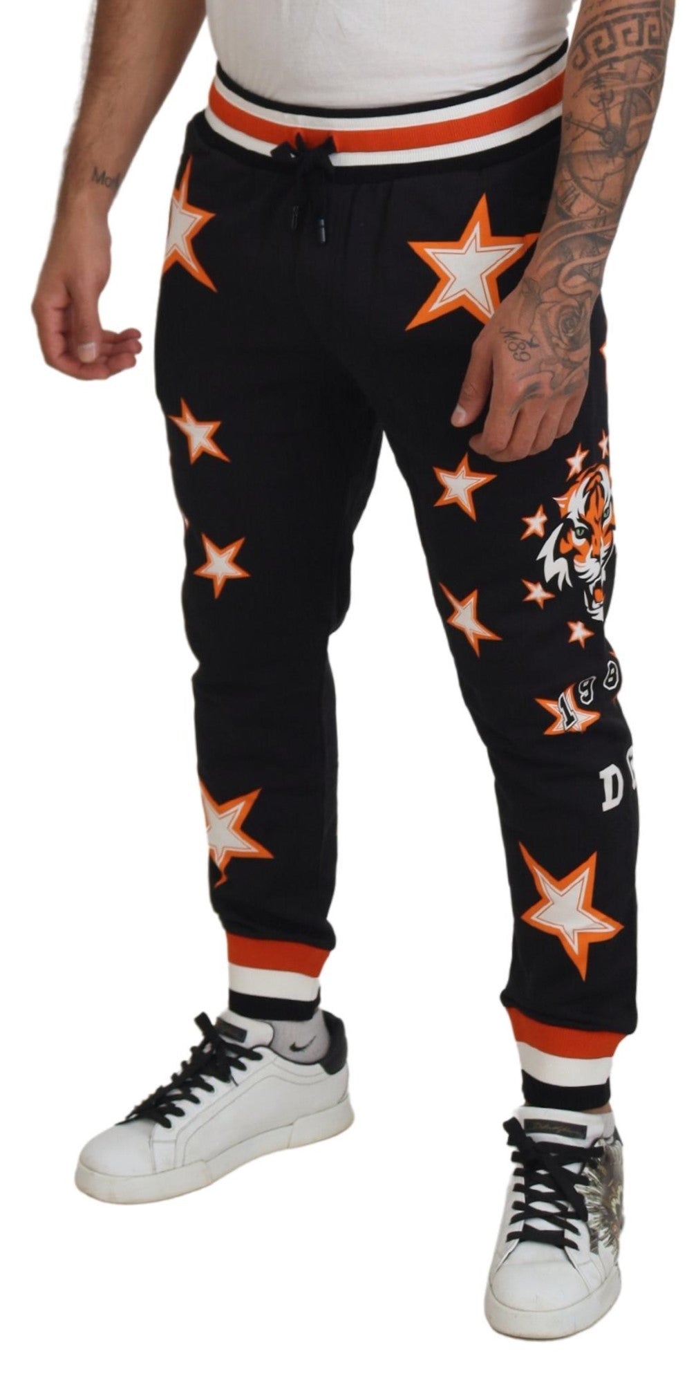 Dolce & Gabbana Black Orange Star Trousers Sport Pants | Regal Royce
