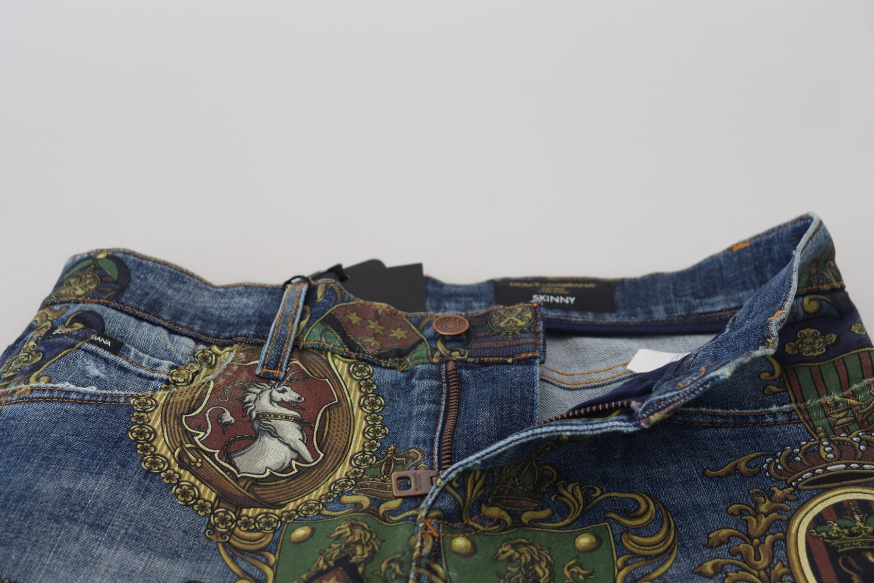 Dolce & Gabbana Blue Medal Print Slim Fit Cotton Jeans | Regal Royce