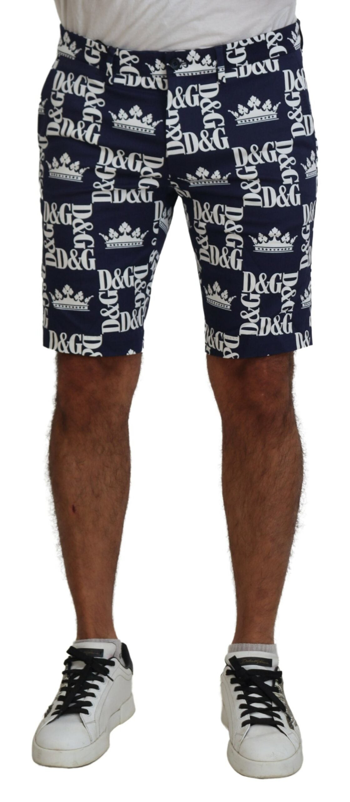 Dolce & Gabbana Blue Logo Print Cotton Chinos Shorts | Regal Royce