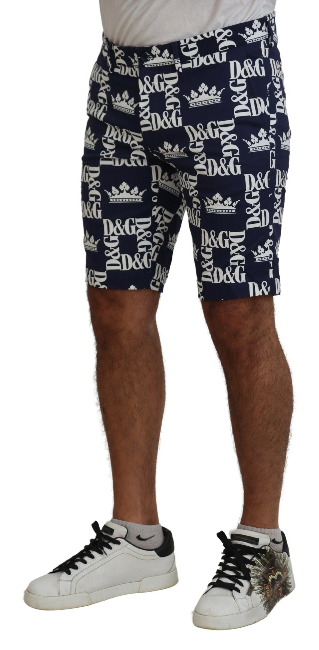 Dolce & Gabbana Blue Logo Print Cotton Chinos Shorts | Regal Royce