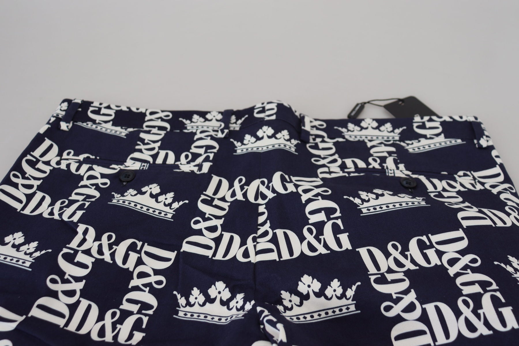 Dolce & Gabbana Blue Logo Print Cotton Chinos Shorts | Regal Royce