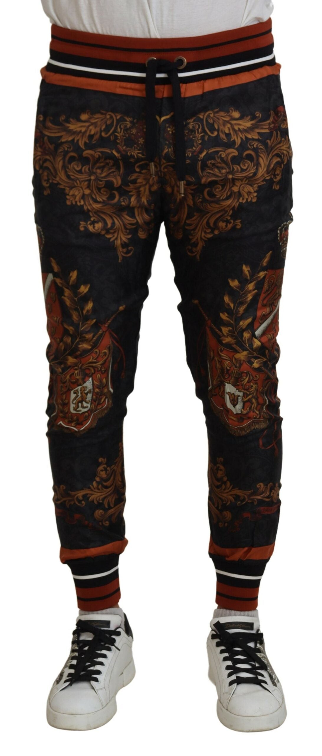 Dolce & Gabbana Gray Silk Baroque Crown Trousers Sport Pants | Regal Royce