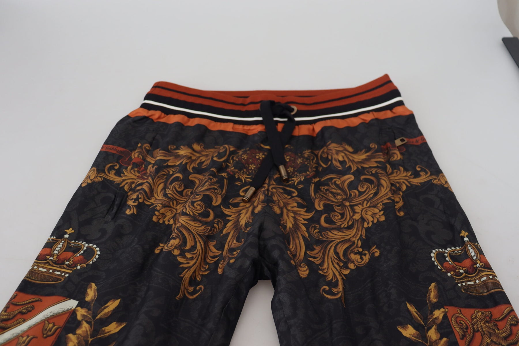 Dolce & Gabbana Gray Silk Baroque Crown Trousers Sport Pants | Regal Royce