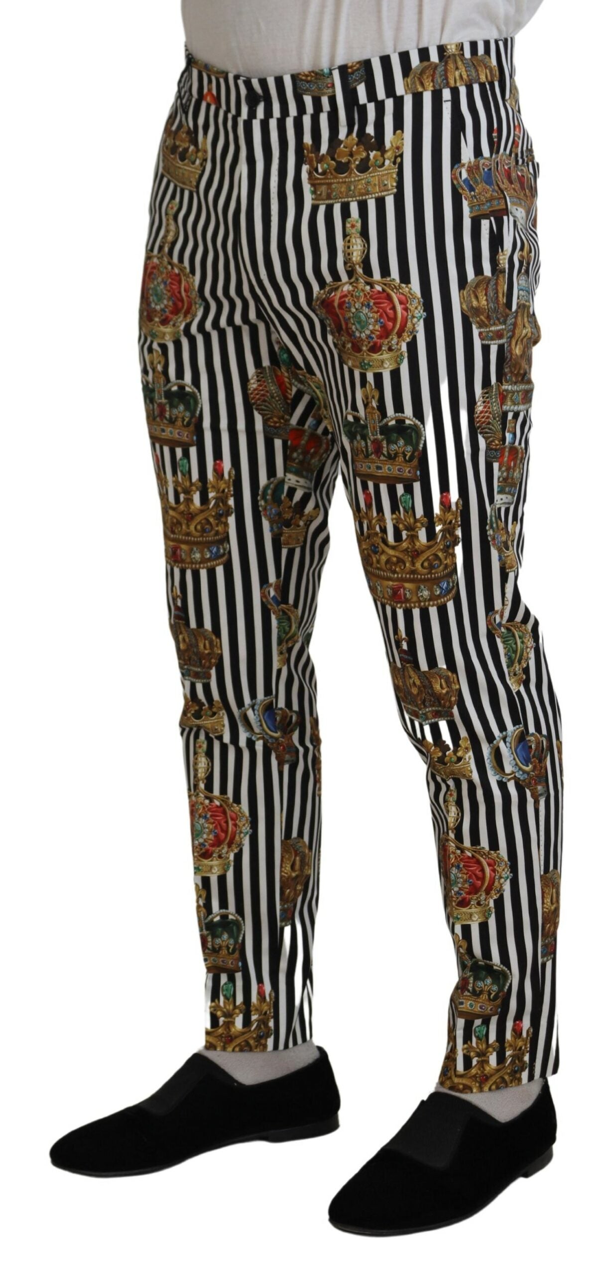 Dolce & Gabbana White Cotton Stretch Crown Trouser Pants | Regal Royce