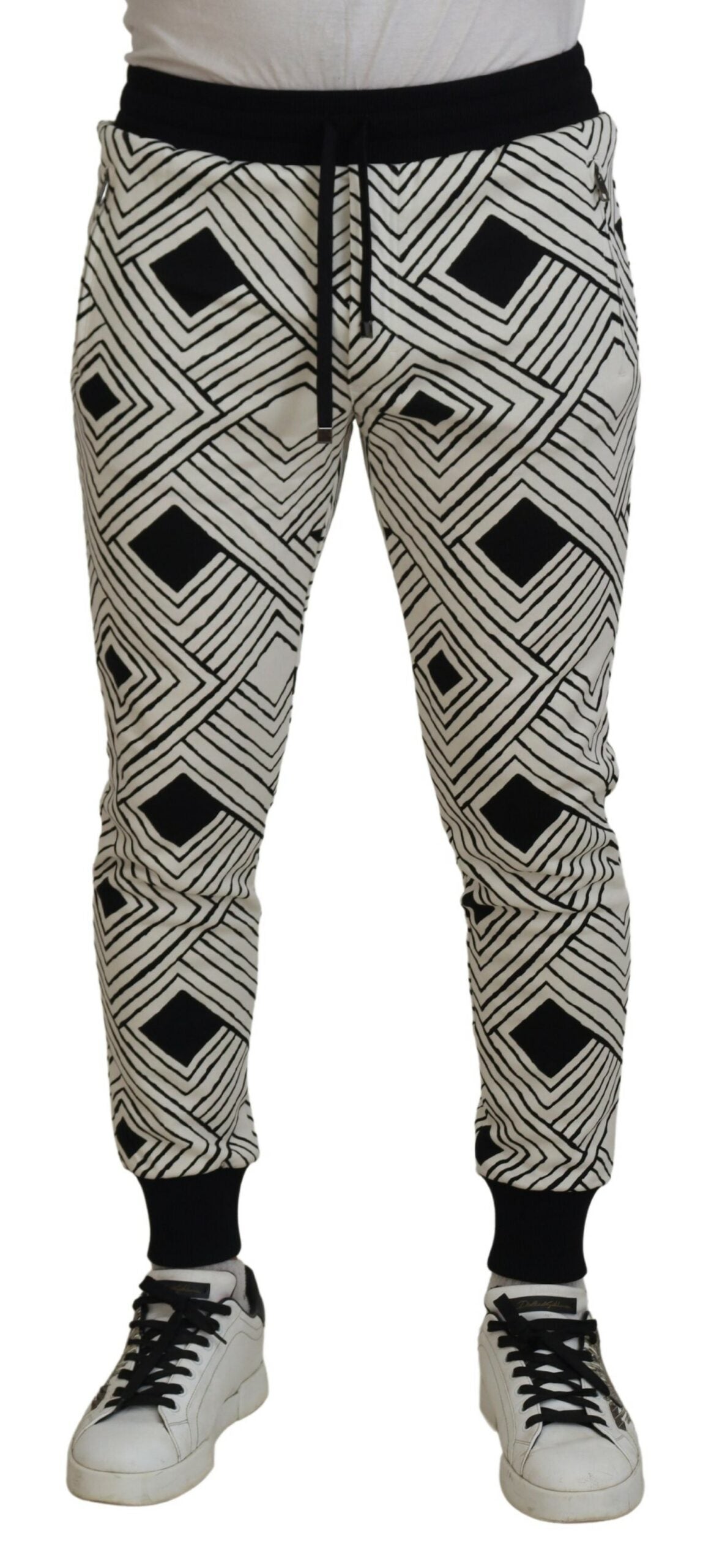 Dolce & Gabbana Black White Cotton Trousers Sport Pants | Regal Royce