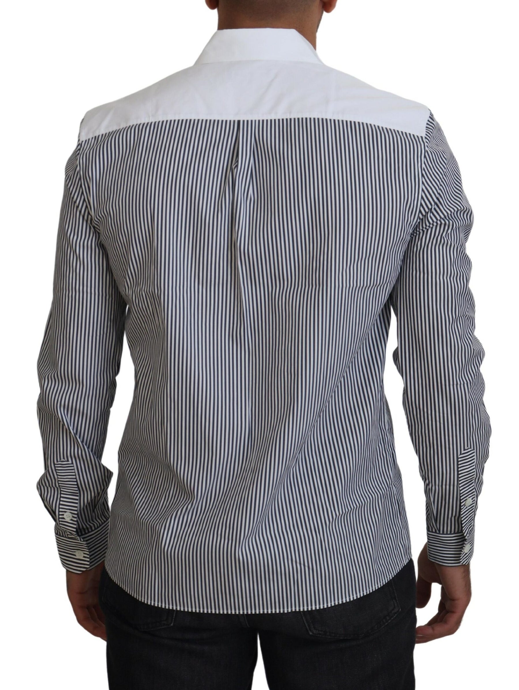 Dolce & Gabbana Gray White Striped Slim Fit Shirt | Regal Royce