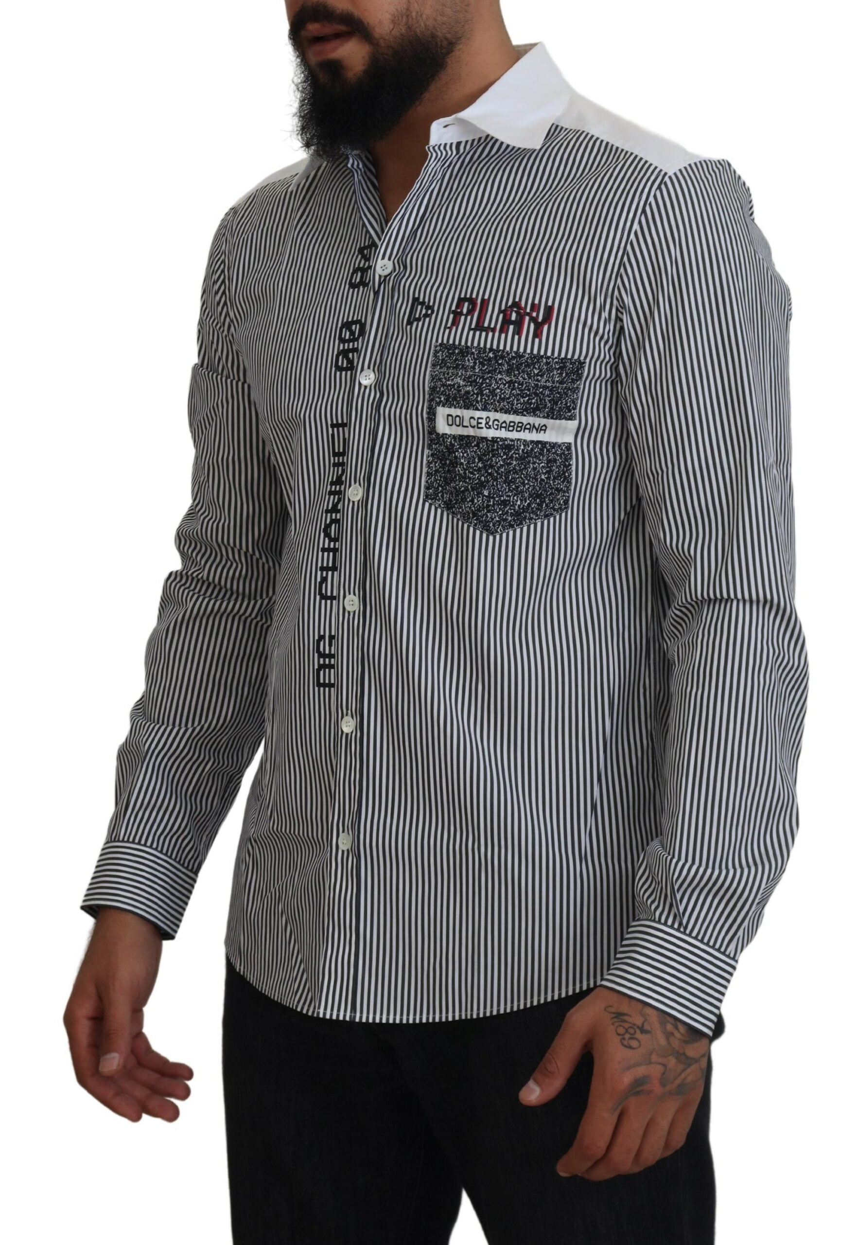 Dolce & Gabbana Gray White Striped Slim Fit Shirt | Regal Royce
