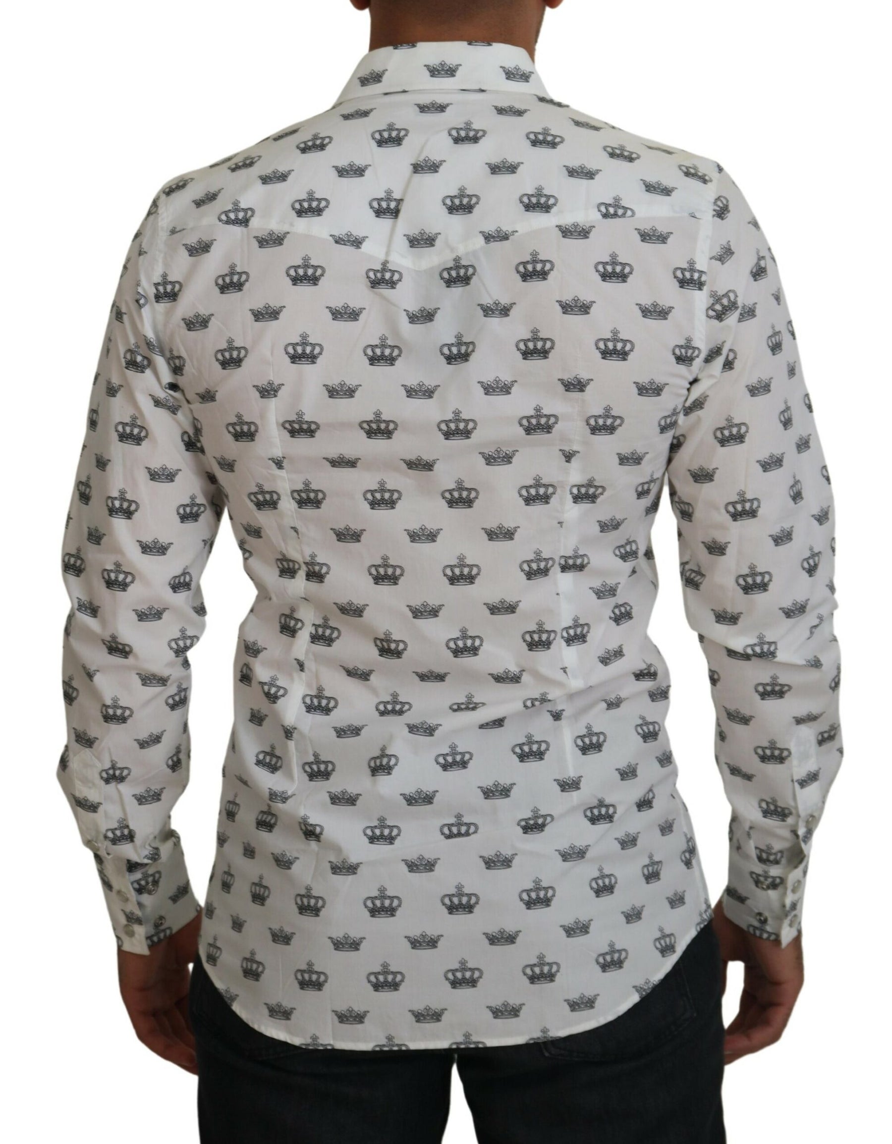 Dolce & Gabbana White Crown Print Slim Fit Cotton Shirt | Regal Royce