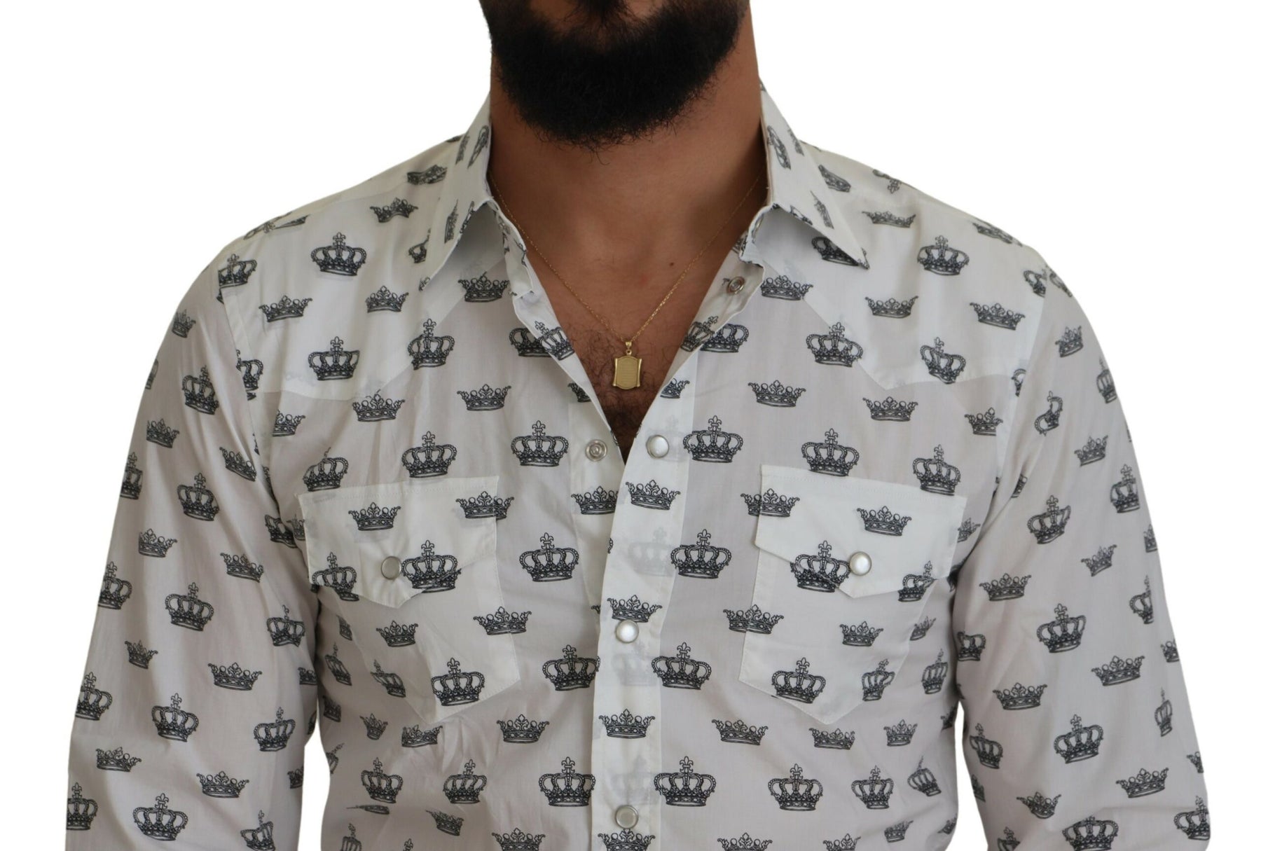 Dolce & Gabbana White Crown Print Slim Fit Cotton Shirt | Regal Royce