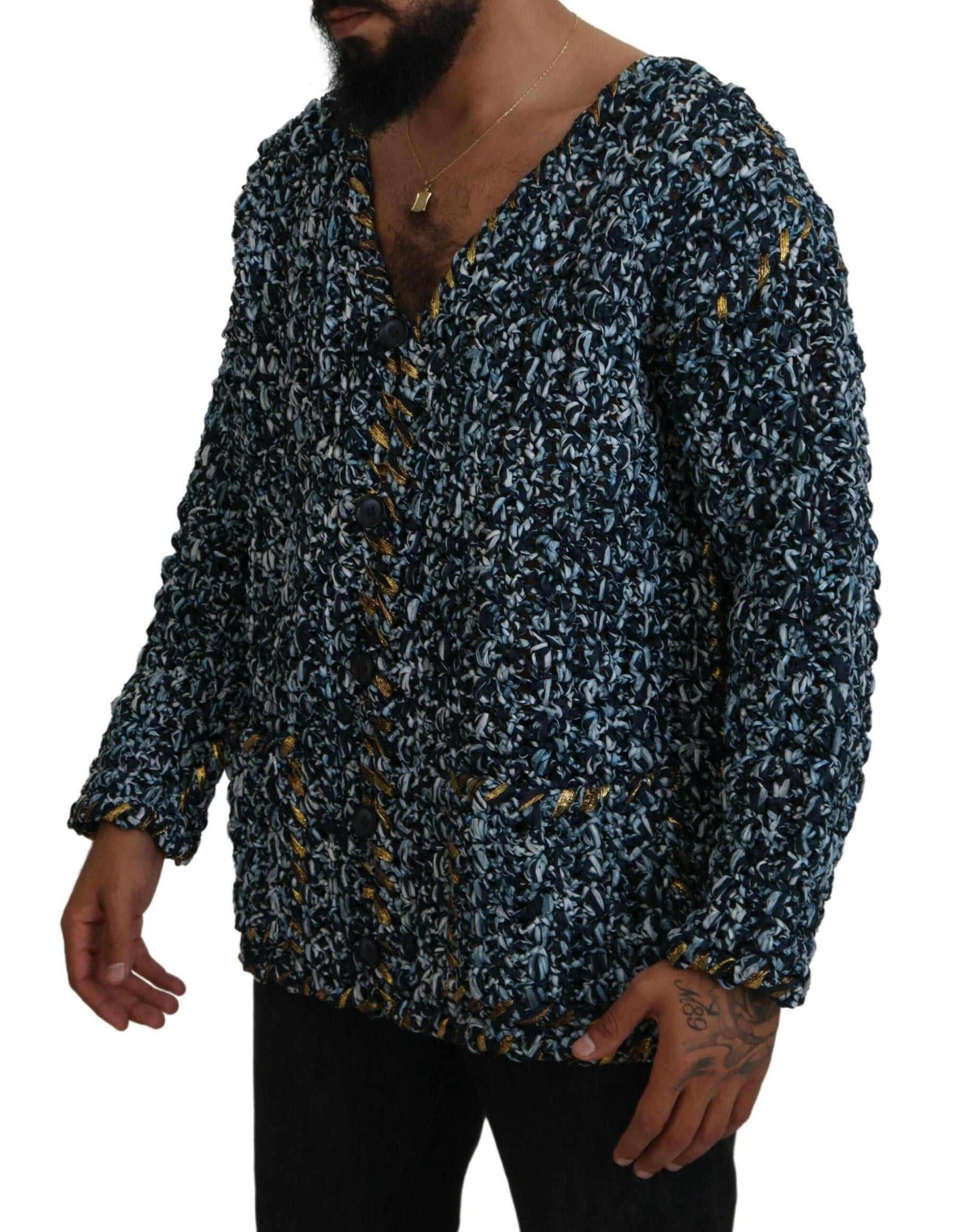 Dolce & Gabbana Blue Button Cardigan Fatto A Mano Sweater | Regal Royce