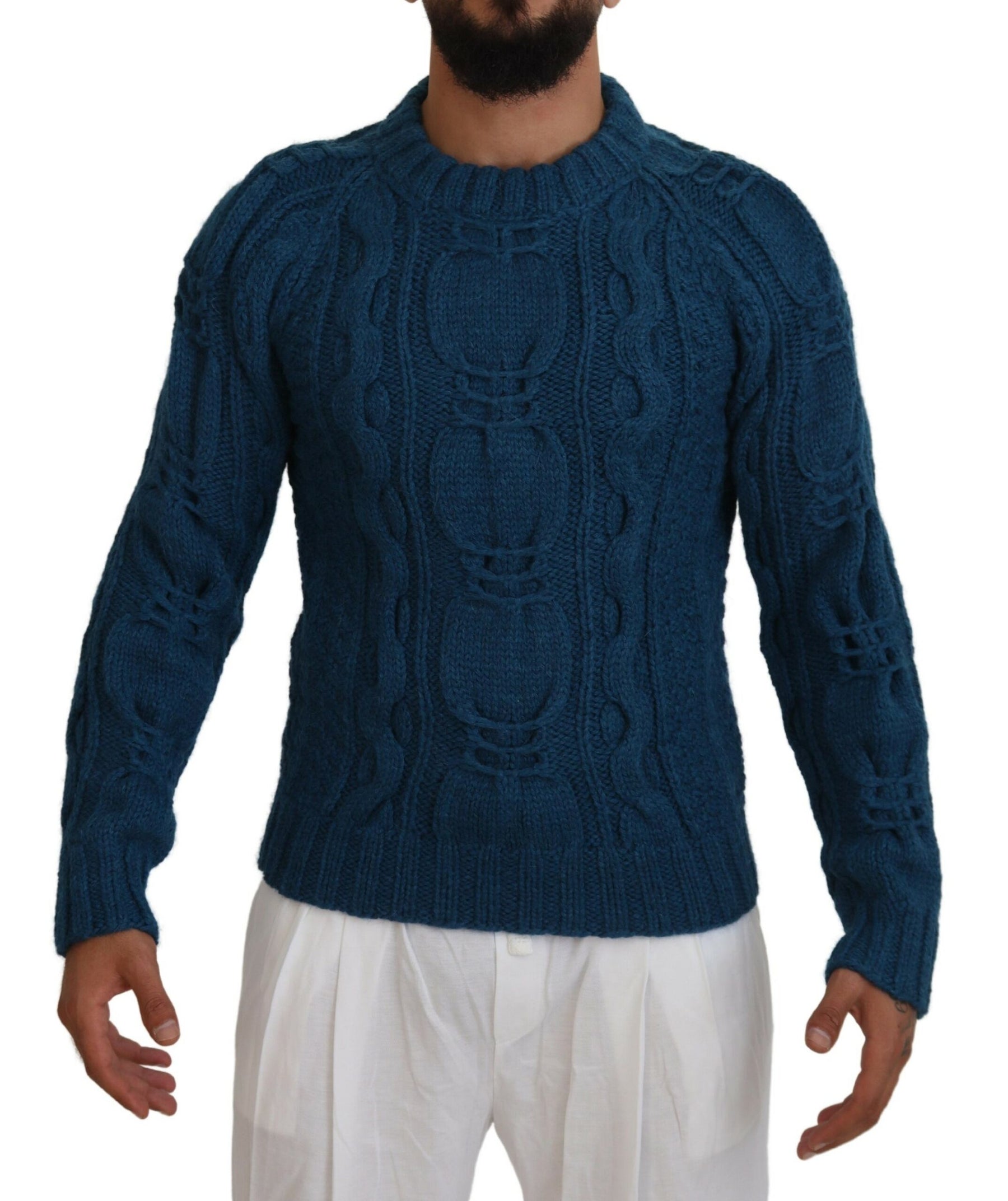 Dolce & Gabbana Blue Knitted Wool Alpaca Pullover Sweater | Regal Royce