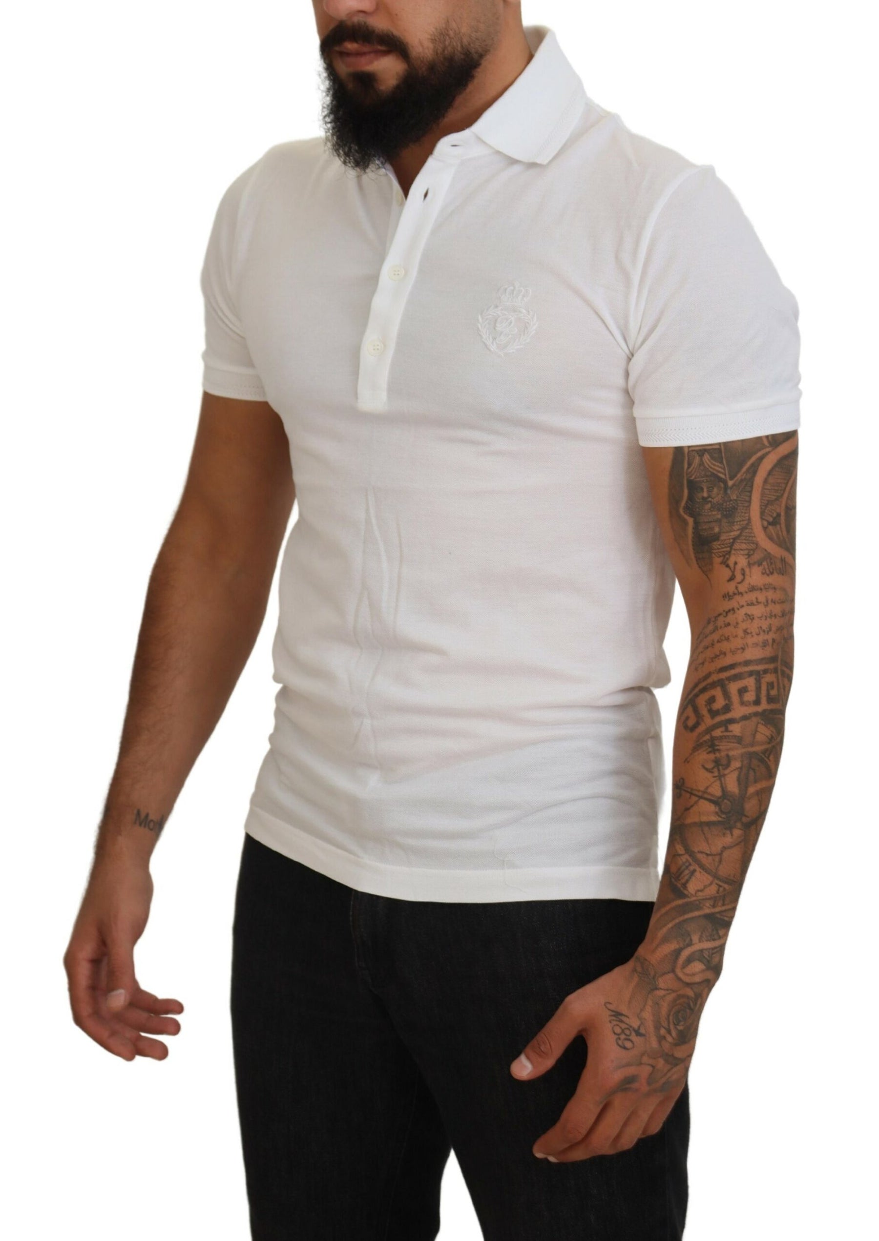 Dolce & Gabbana White Cotton Logo Short Sleeve Polo T-shirt | Regal Royce