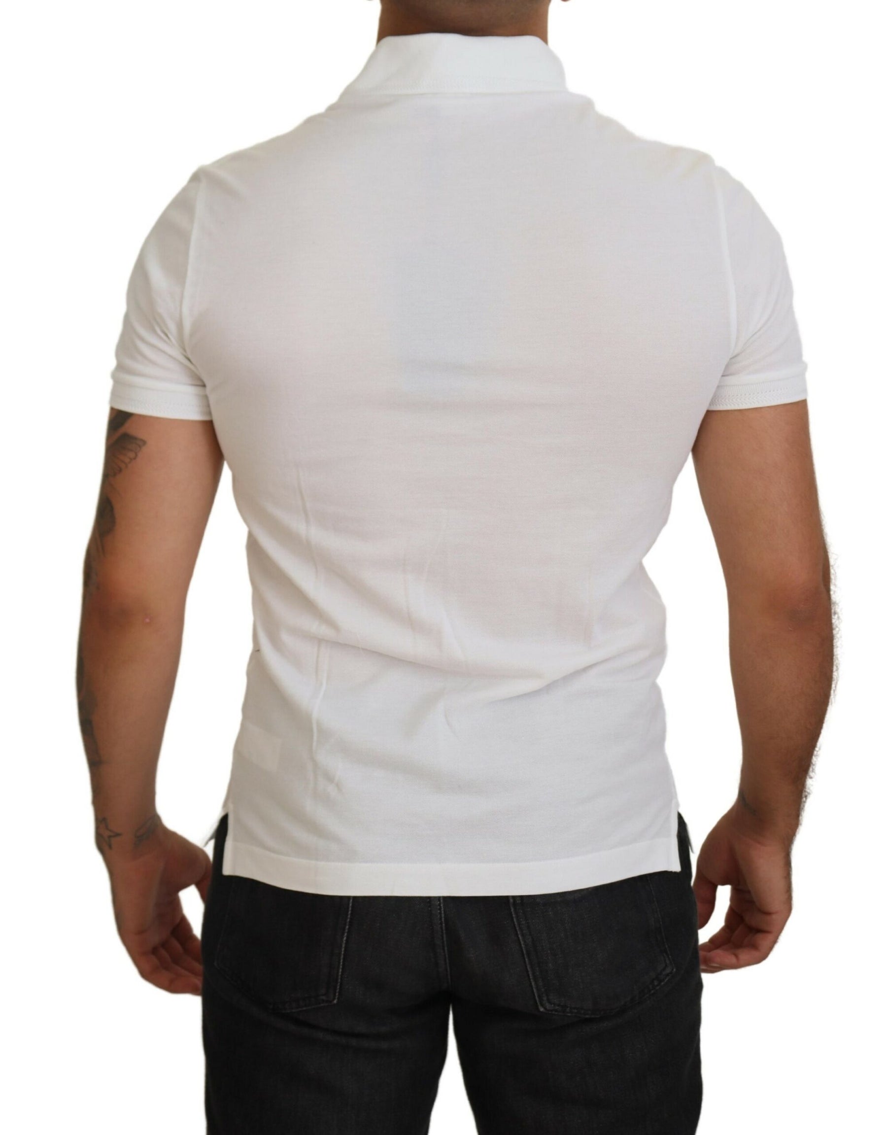 Dolce & Gabbana White Cotton Logo Short Sleeve Polo T-shirt | Regal Royce