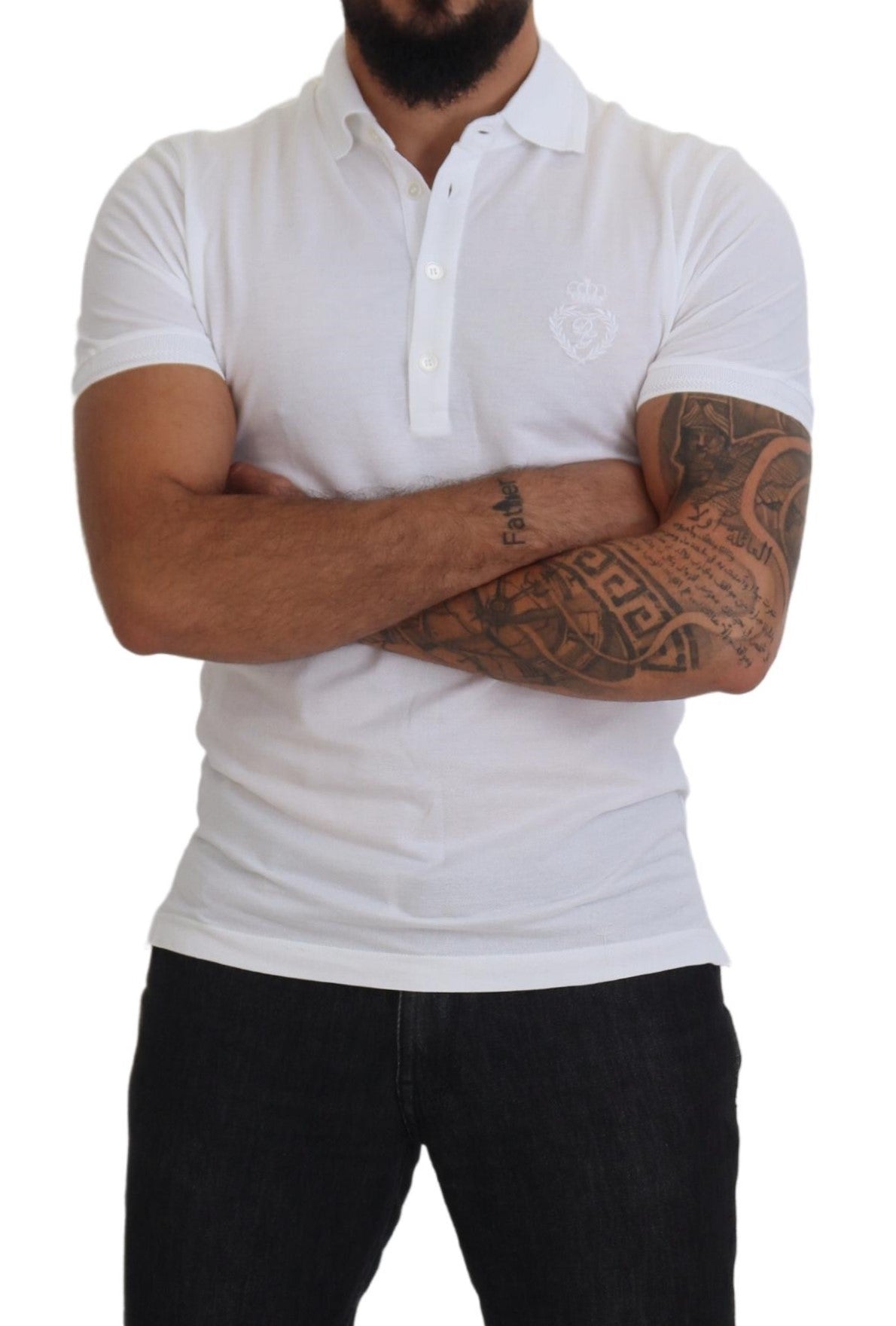 Dolce & Gabbana White Cotton Logo Short Sleeve Polo T-shirt | Regal Royce