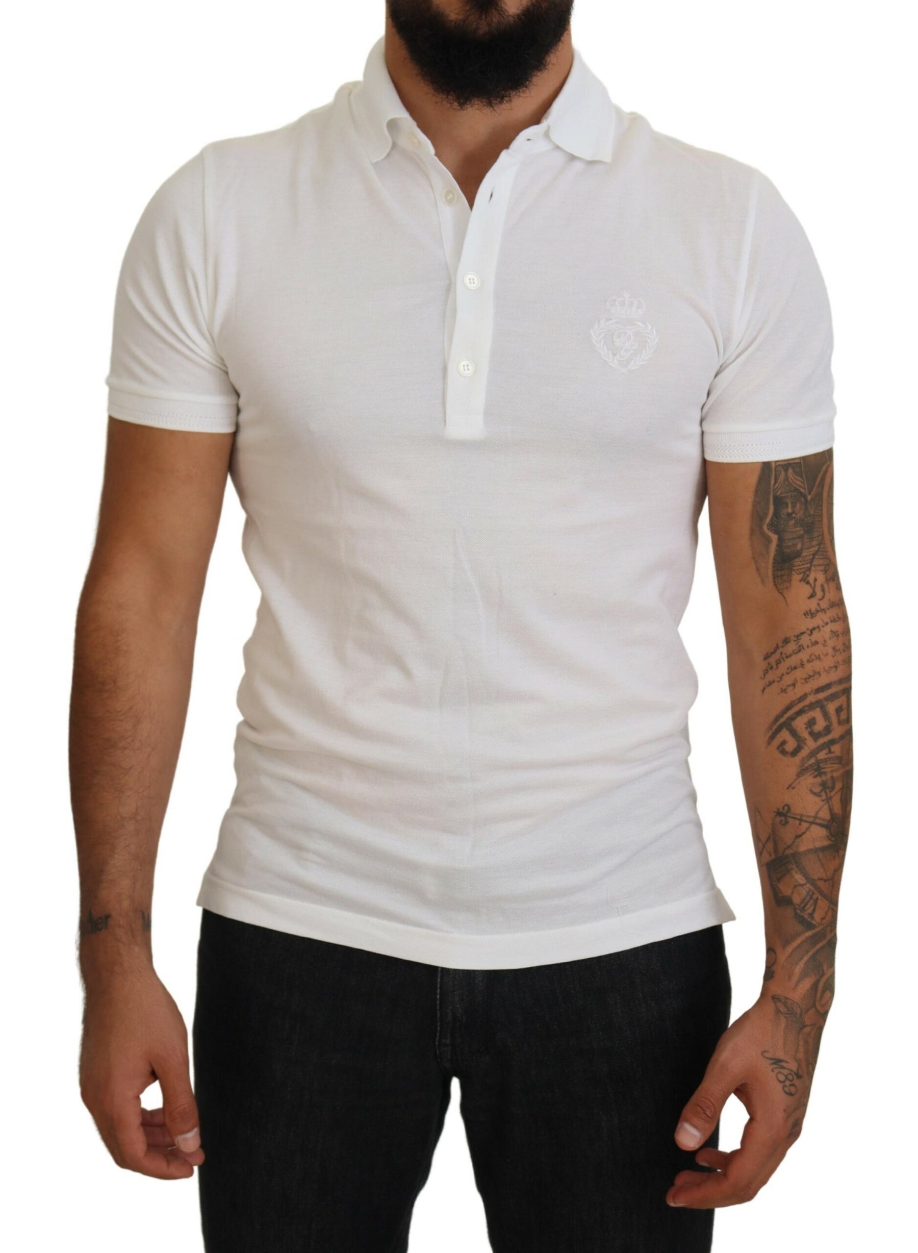 Dolce & Gabbana White Cotton Logo Short Sleeve Polo T-shirt | Regal Royce