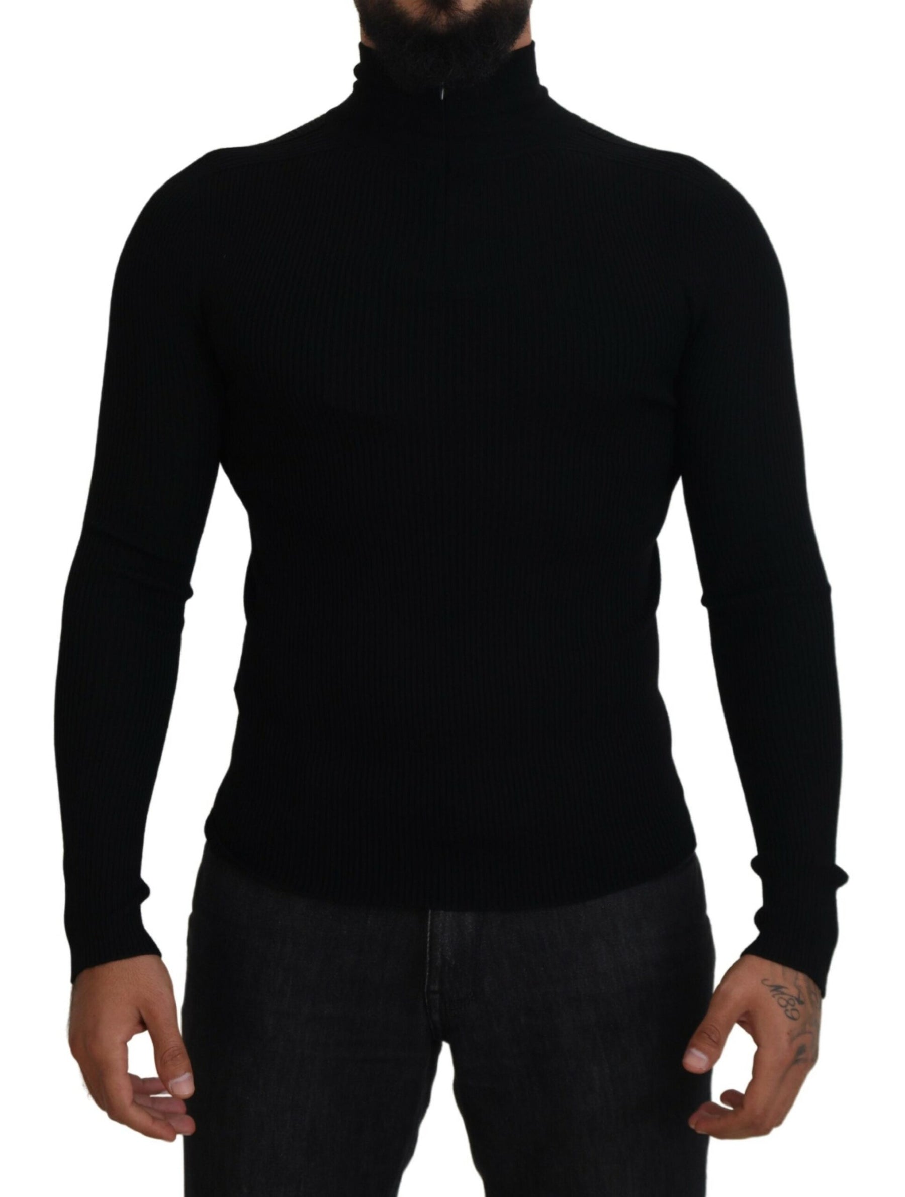Dolce & Gabbana Black Half Zip Turtleneck Pullover Sweater | Regal Royce