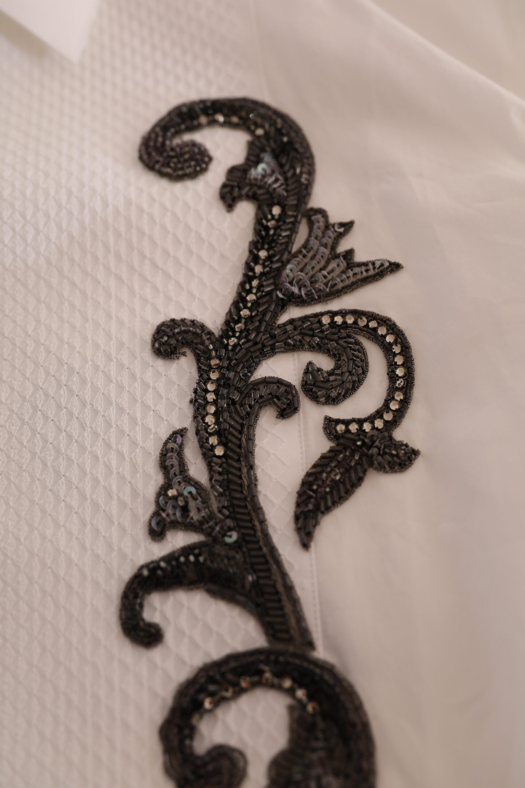 Dolce & Gabbana White Tuxedo Slim Fit Baroque Shirt | Regal Royce