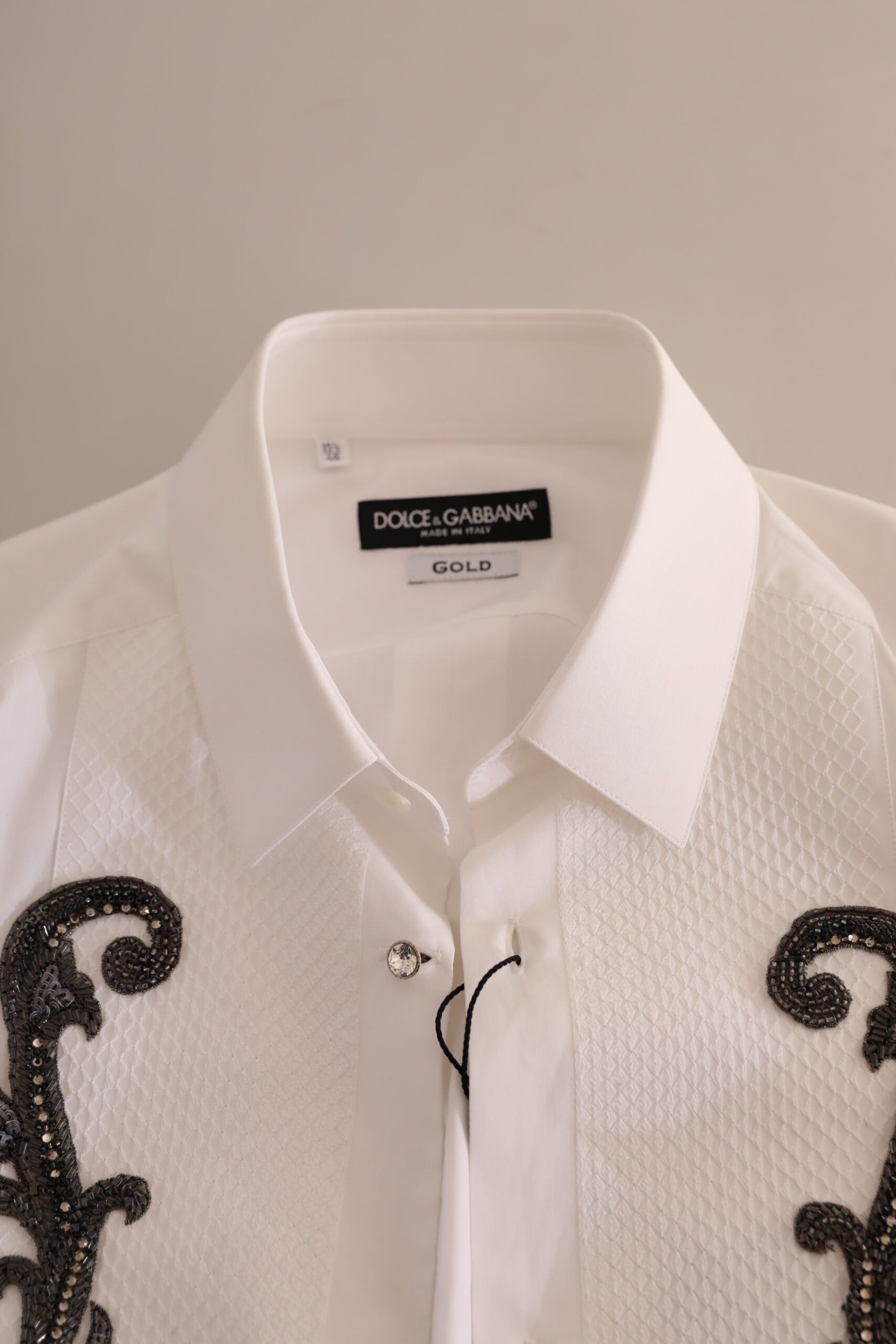 Dolce & Gabbana White Tuxedo Slim Fit Baroque Shirt | Regal Royce