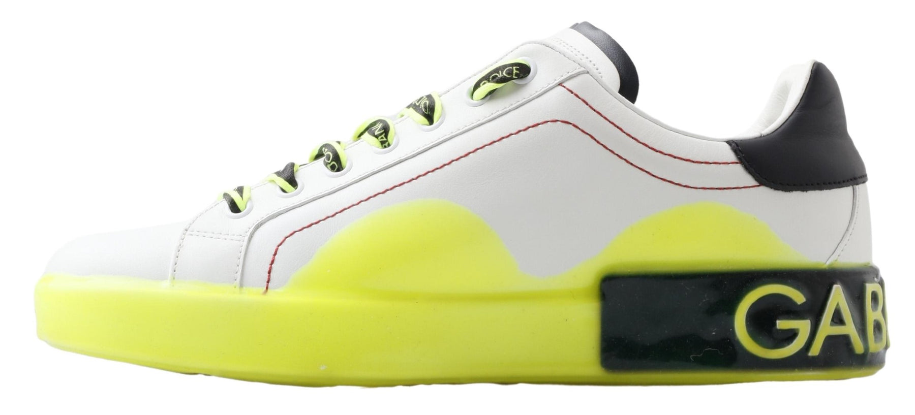 Dolce & Gabbana White Yellow Portofino Leather Sneakers Shoes | Regal Royce